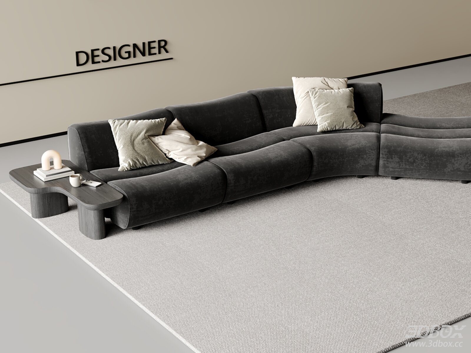 Modern Curved Velvet Sectional Sofa Set 3D model - thumbnail 1