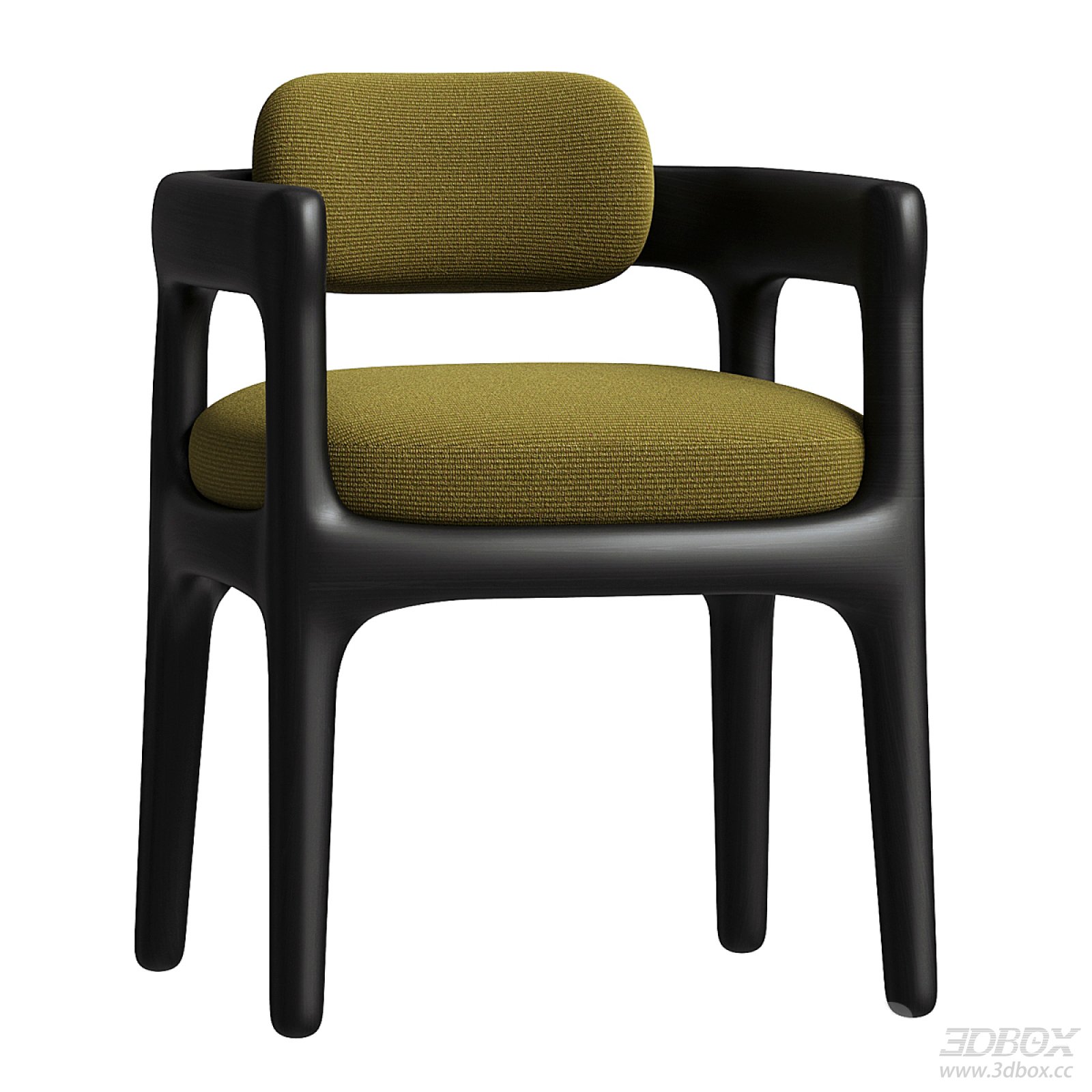 Wabi Sabi Style Modern Wooden Armchair with Fabric Upholstery 3D model - front view