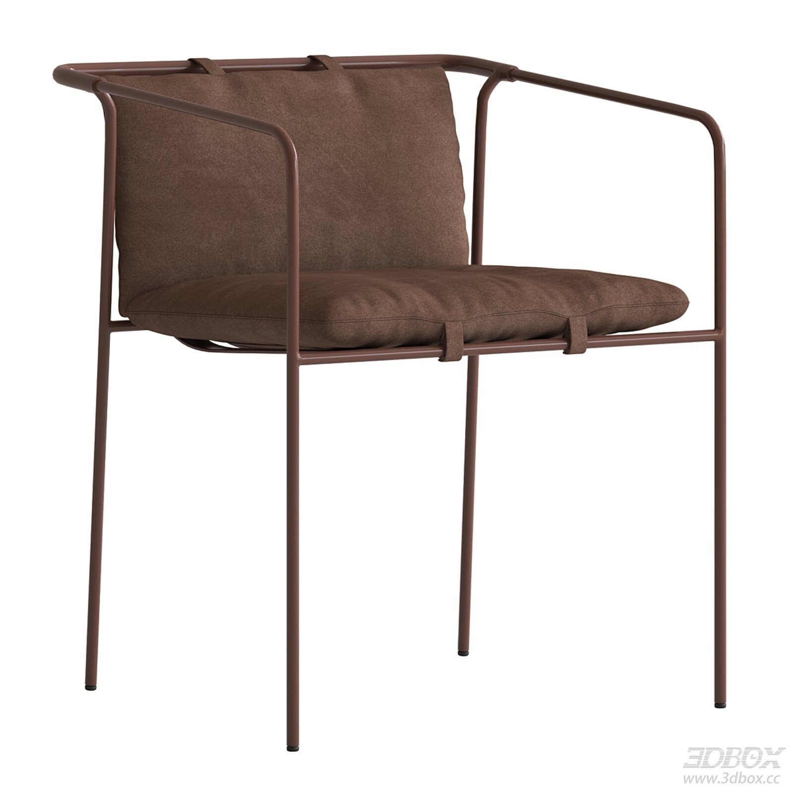 Modern Bronze Frame Brown Fabric Dining Armchair 3D model - front view