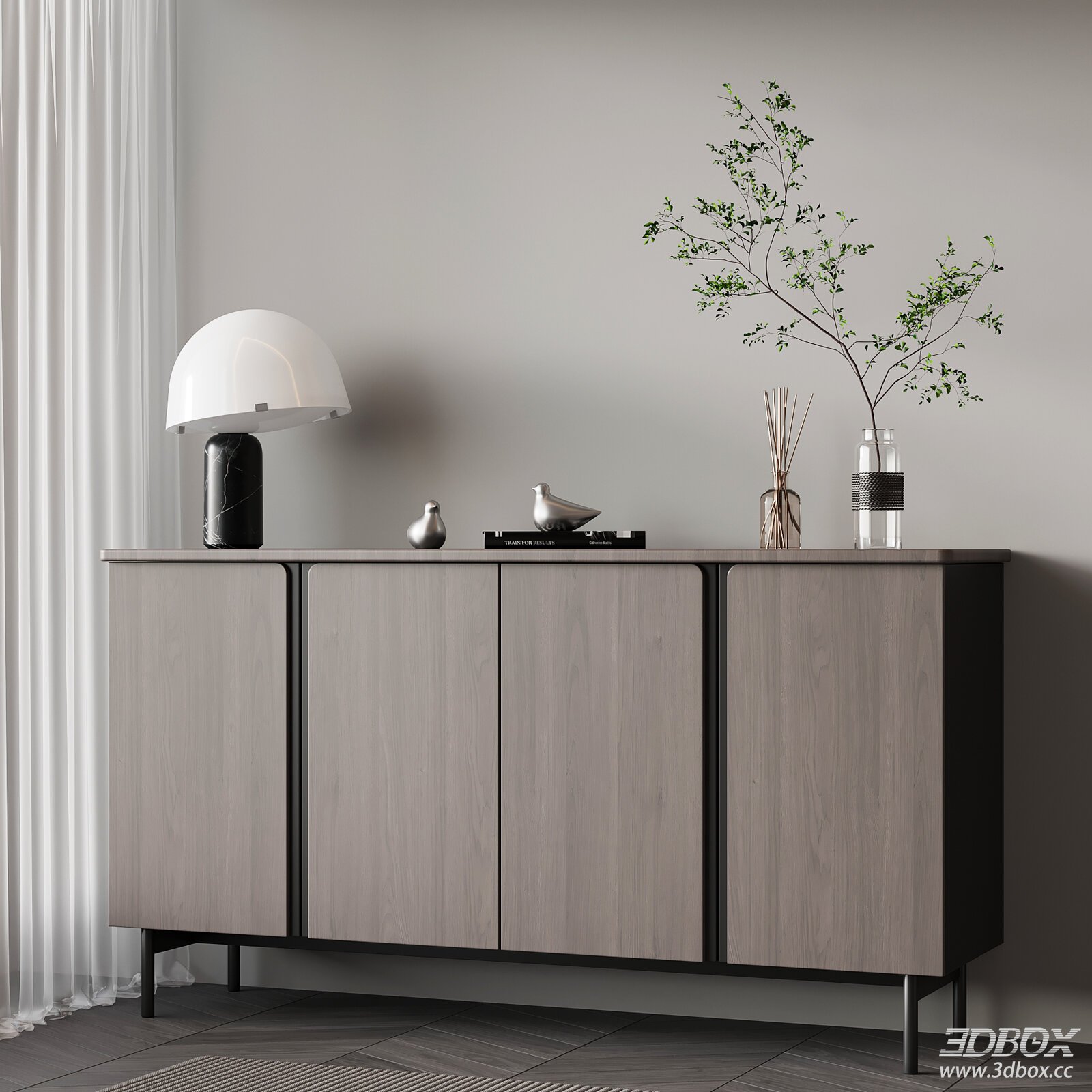 Modern Italian Style Wooden Sideboard Entry Cabinet 3D model - front view