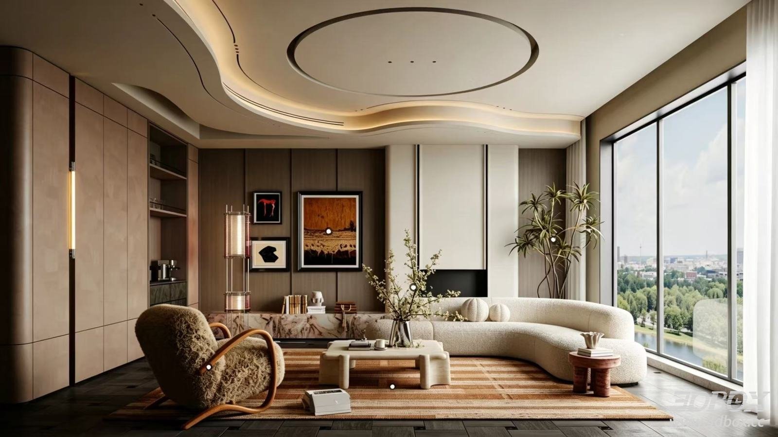Modern Luxury Curved Sofa Living Room Interior Scene 3D model - front view