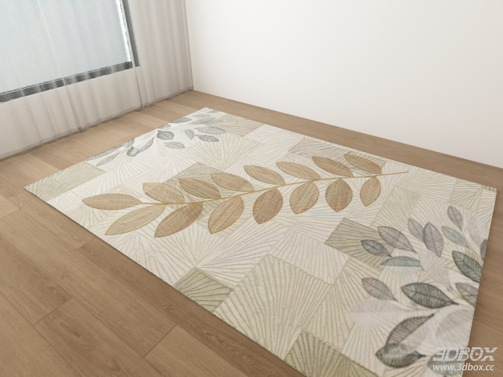 Modern Leaf Pattern Neutral Tone Carpet 3D model - thumbnail 1