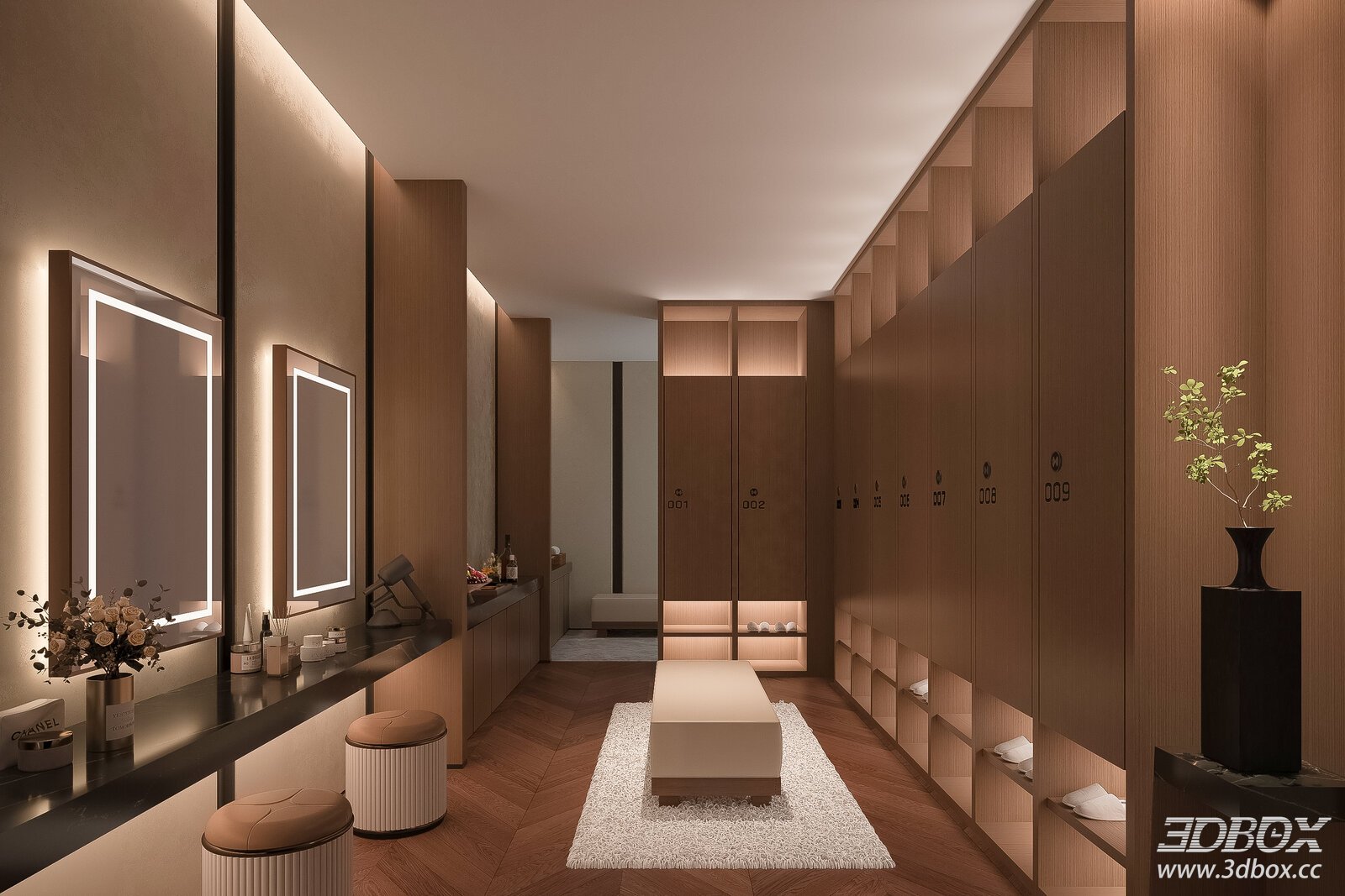 Modern Spa Dressing and Makeup Area Scene 3D model - front view