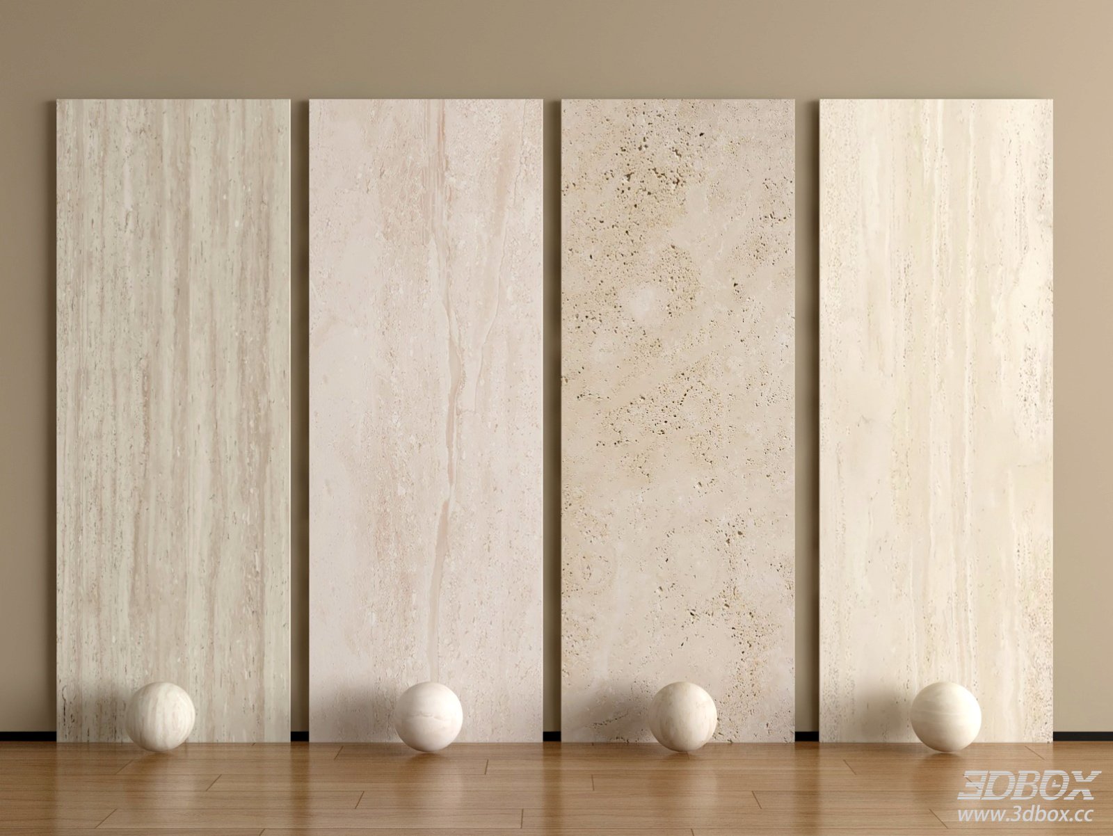 Beige Travertine Marble Stone Slab Material Set 3D model - front view
