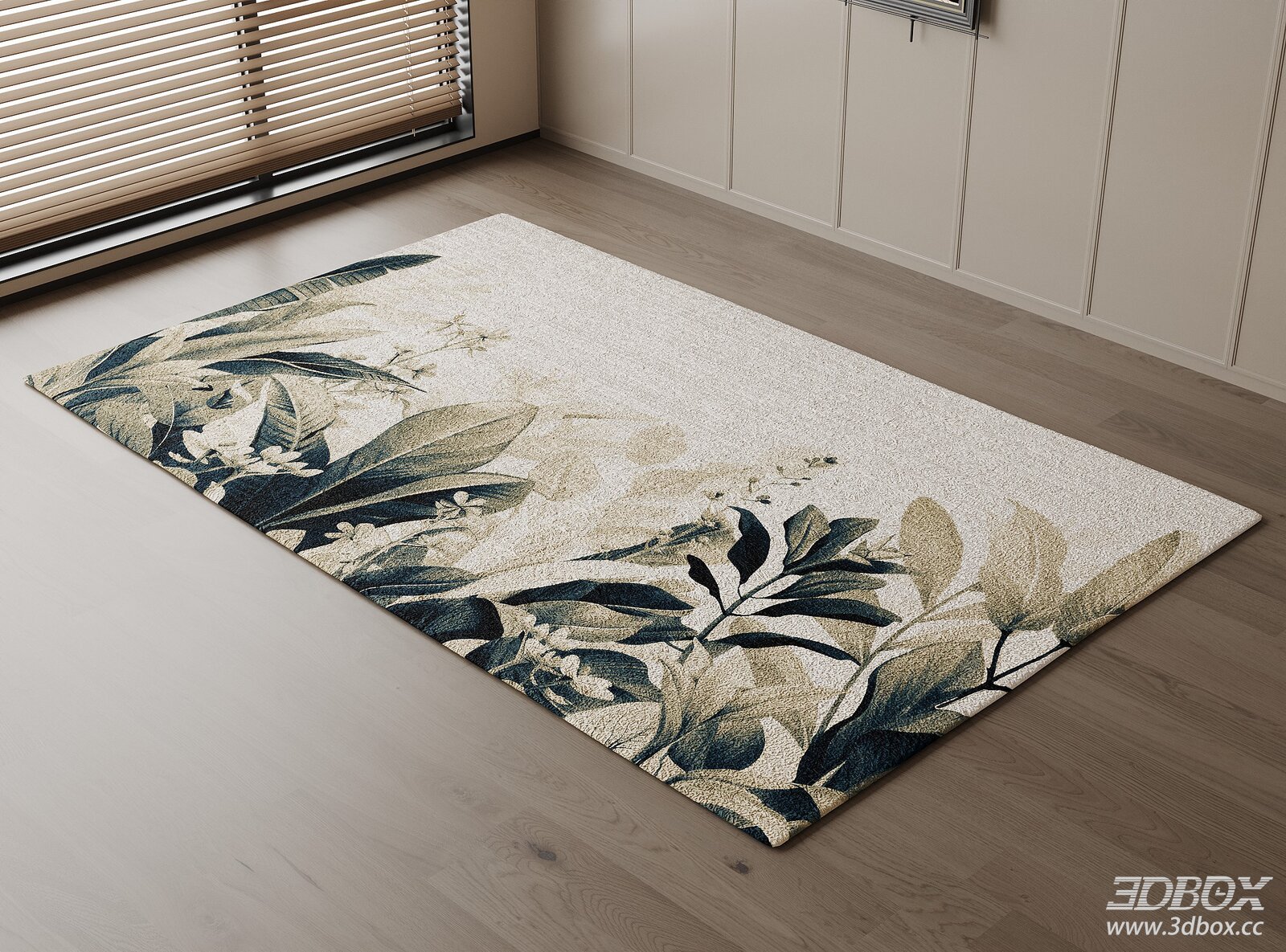 Vintage Leaf Pattern Fluffy Fabric Carpet for Living Room 3D model - front view
