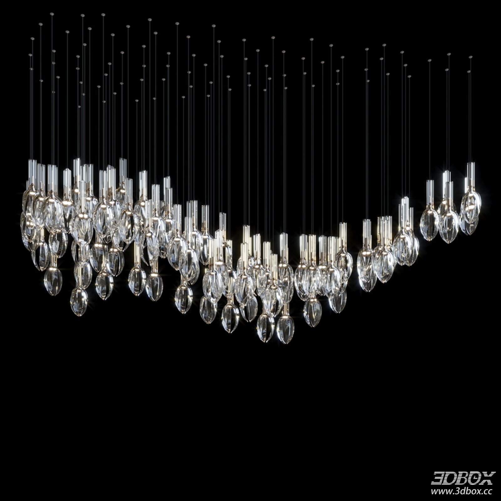 Modern Luxury Crystal Ceiling Chandelier 3D model - front view