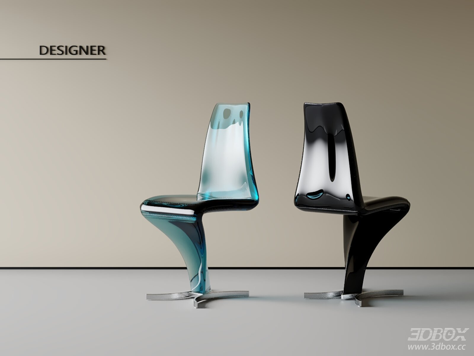 Modern Designer Acrylic Glass Chair Set 3D model - front view