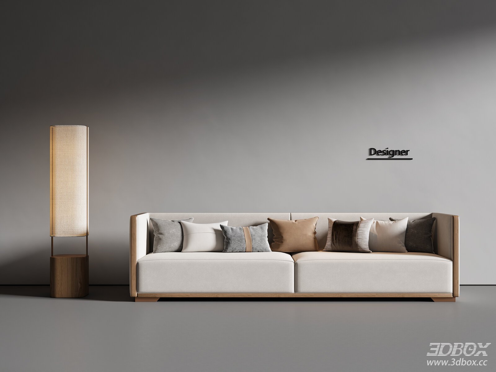 New Chinese Song Style Fabric Sofa Set with Wooden Frame 3D model - front view