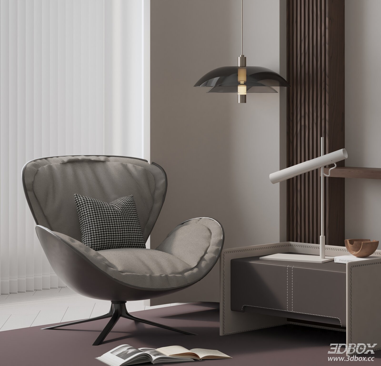 Modern Fabric Upholstered Swivel Armchair with Side Table 3D model - front view