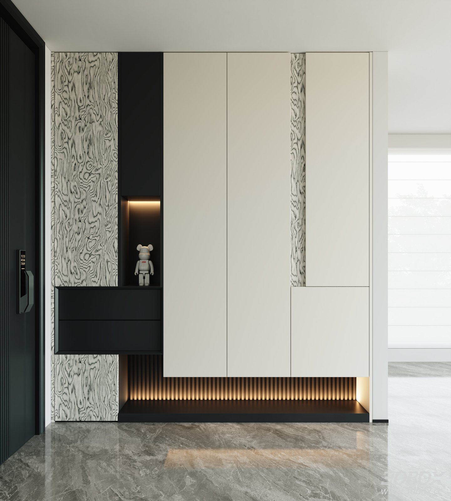 Modern Minimalist Italian Style Hallway Shoe Cabinet 3D model - front view