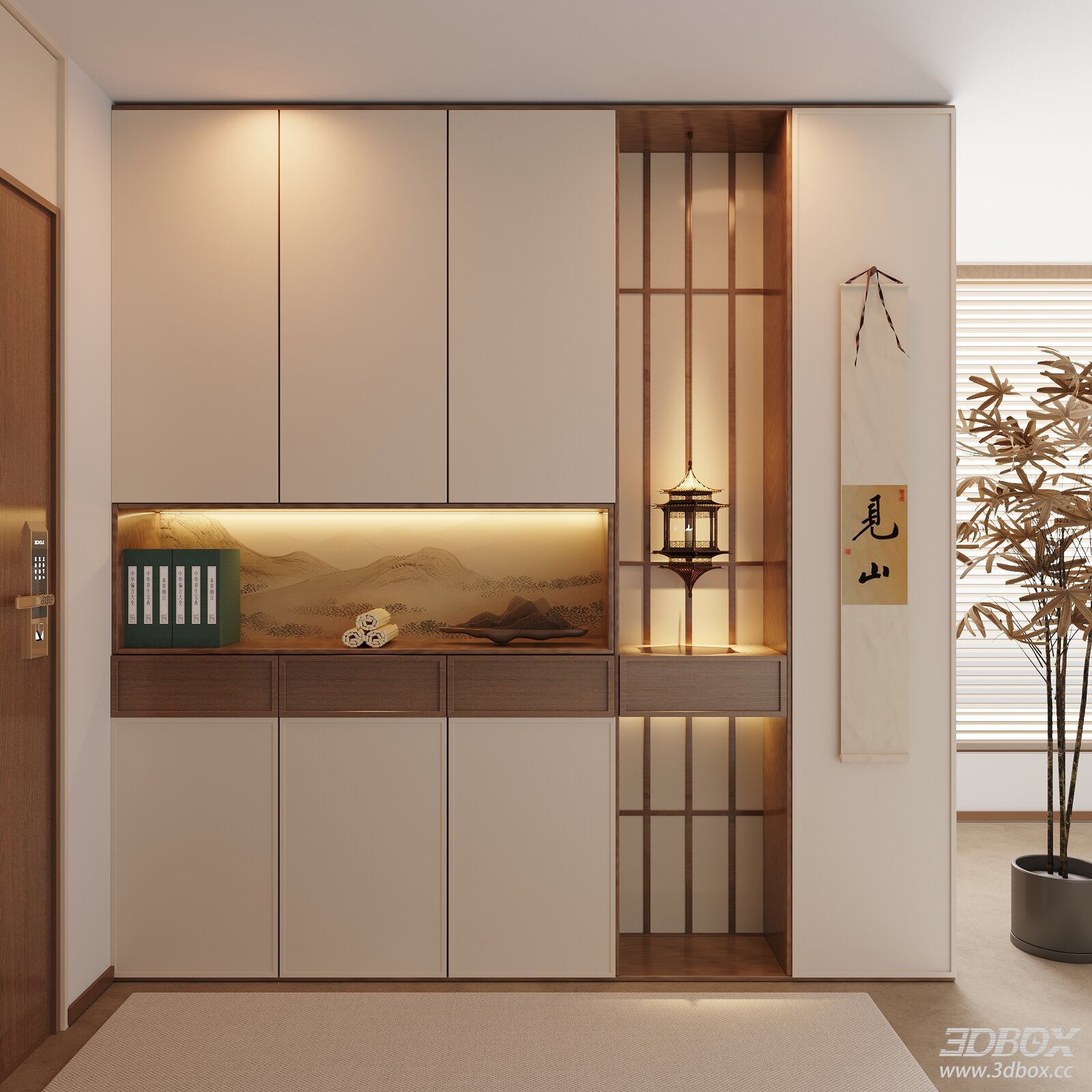 New Chinese Style Hallway Entry Shoe Storage Cabinet 3D model - front view