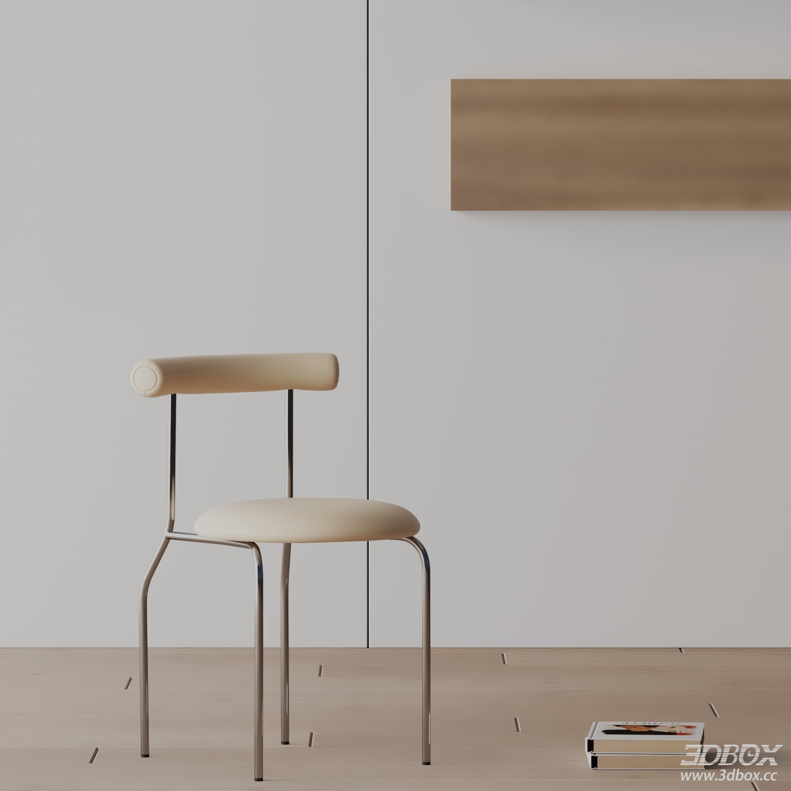 Modern Luxury Minimalist Upholstered Dining Chair with Metal Frame 3D model - front view