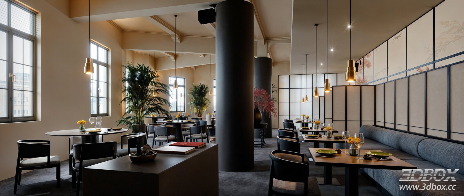 Modern Luxury Restaurant Interior Scene 3D model - front view