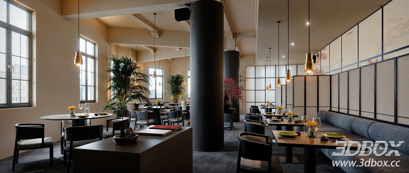 Modern Luxury Restaurant Interior Scene 3D model - thumbnail 1
