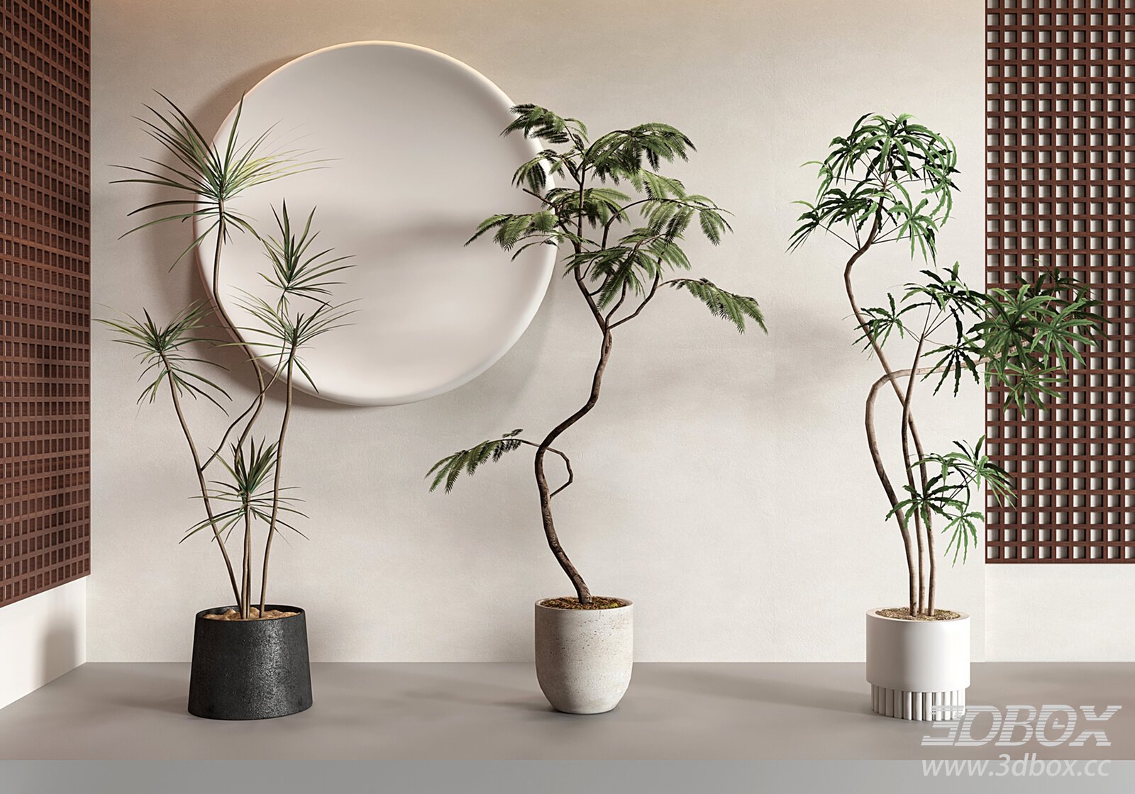 Modern Cream Style Indoor Potted Plant Set 3D model - thumbnail 1