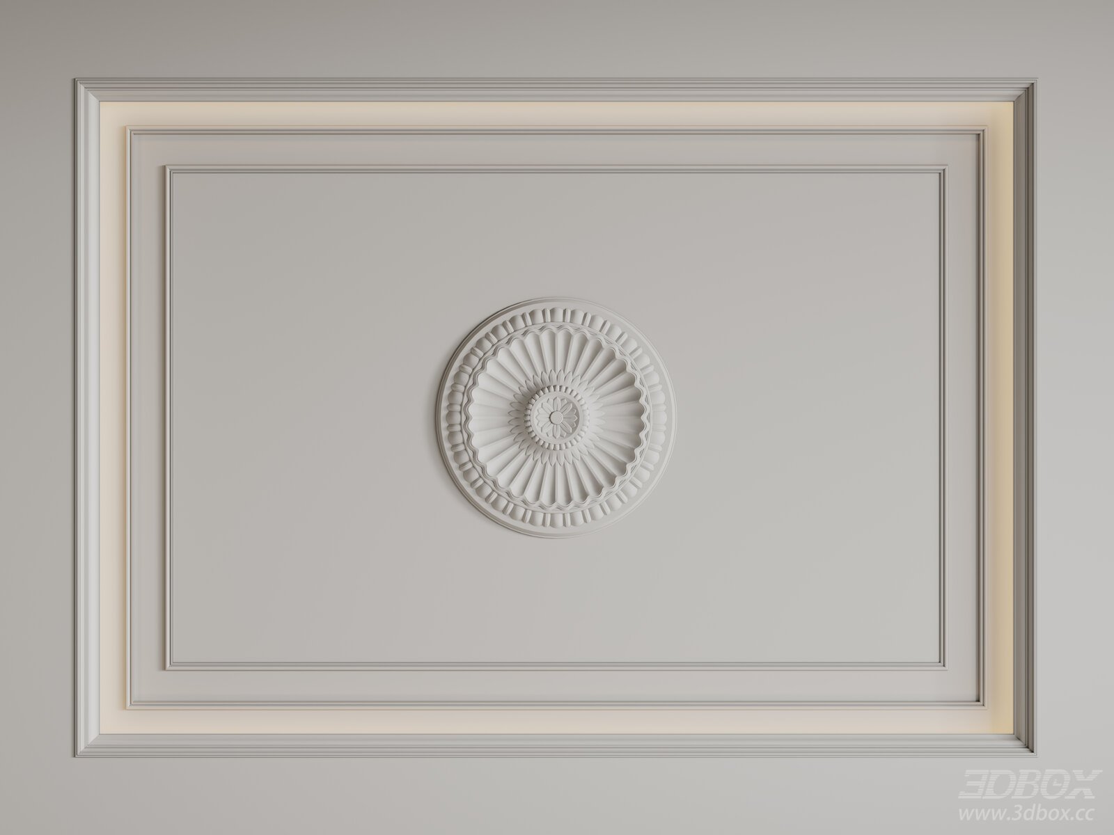 French Style Decorative Plaster Ceiling Medallion Molding 3D model - front view