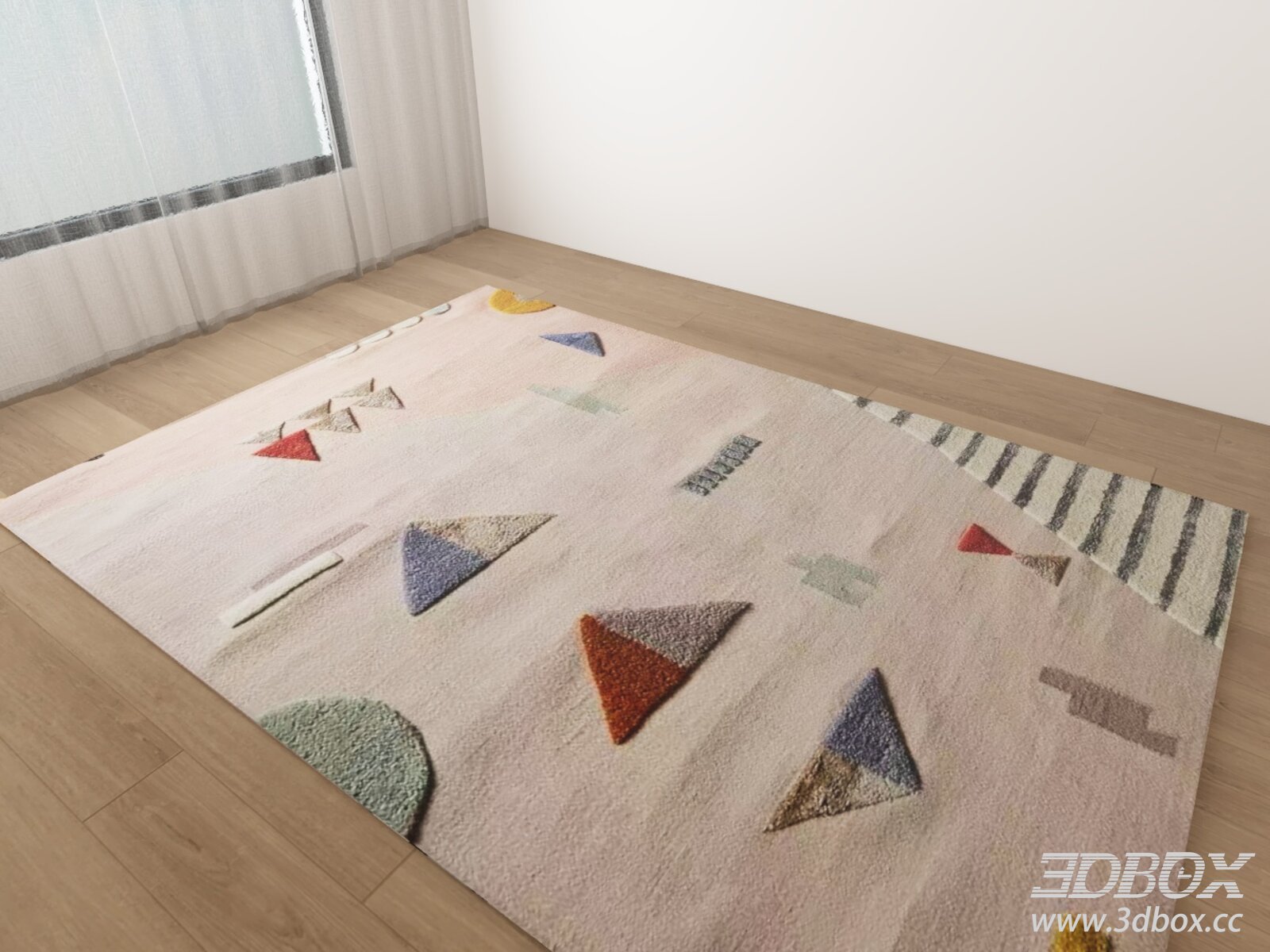 Pastel Geometric Pattern Tufted Carpet 3D model - thumbnail 1