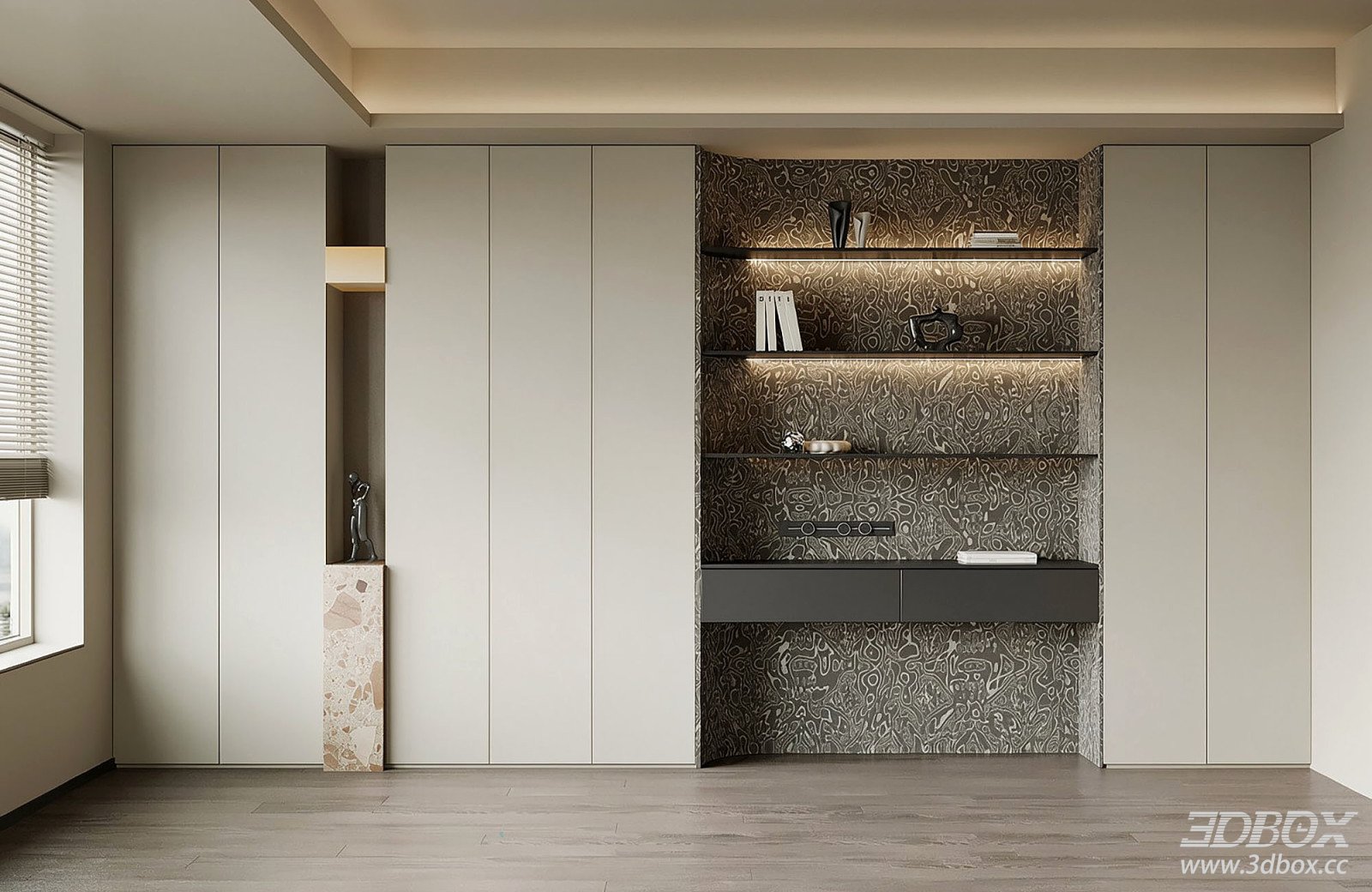 Modern Built-in Sideboard with Display Shelf 3D model - thumbnail 1