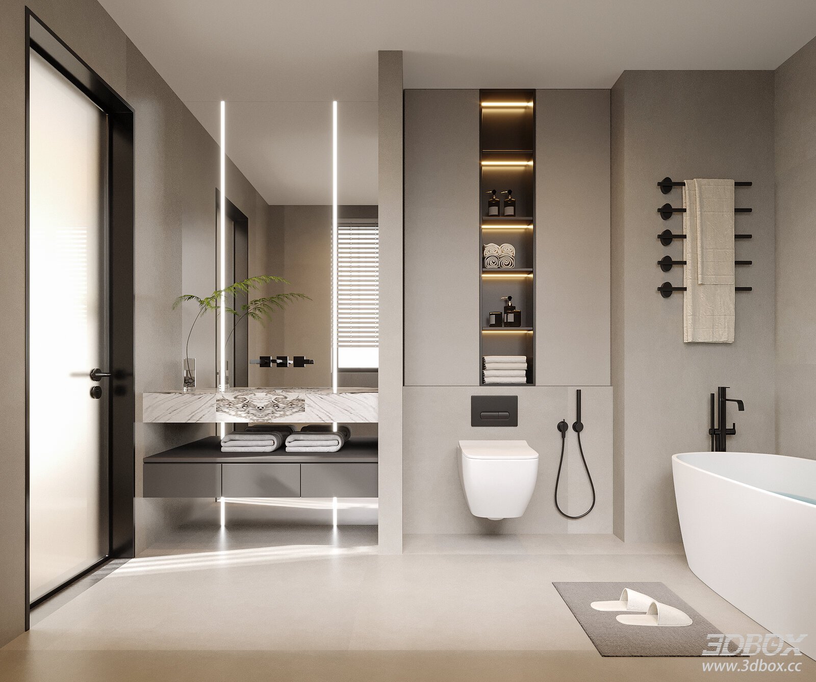 Modern Minimalist Bathroom Interior Scene 3D model - front view