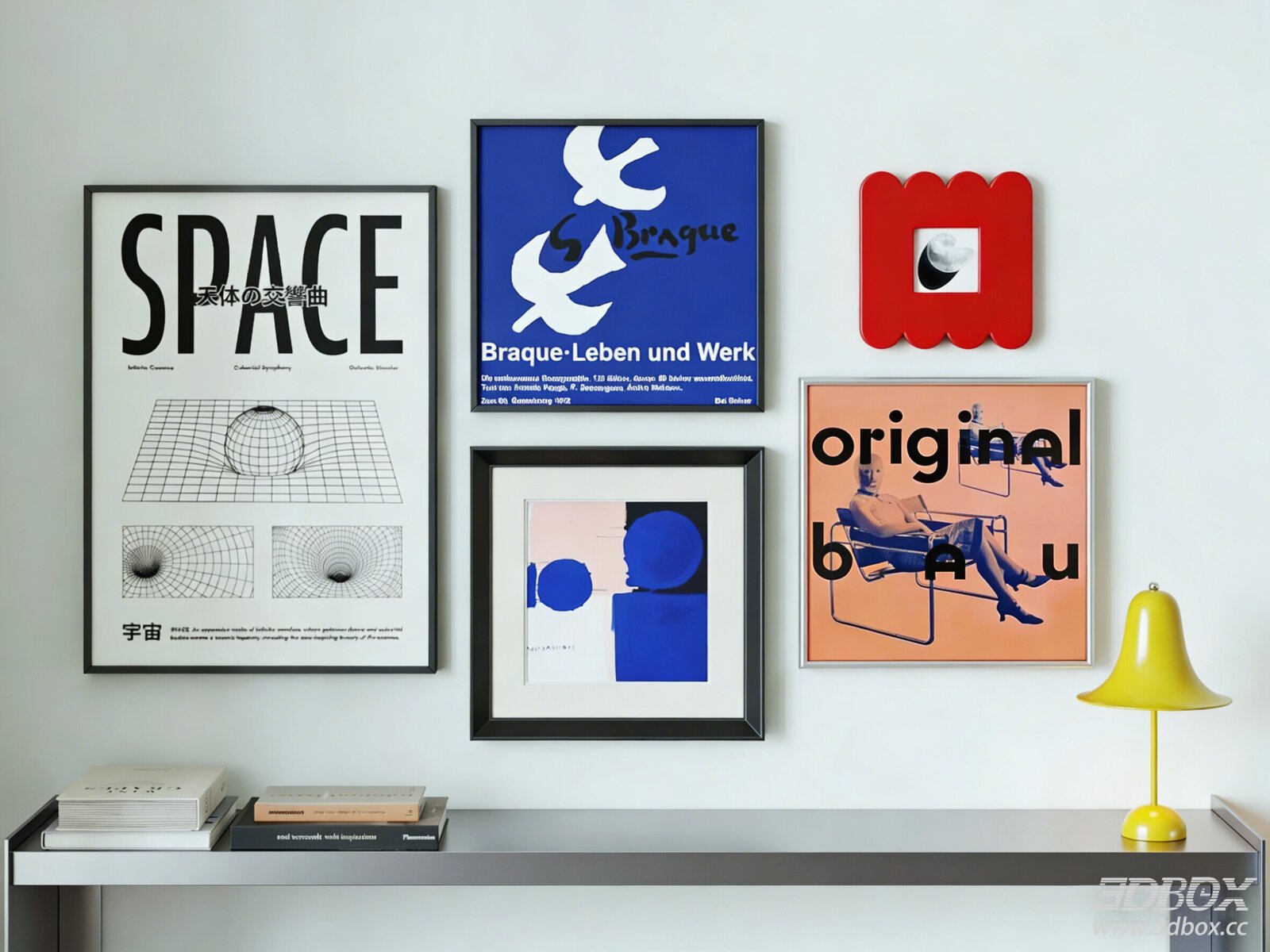Modern Bauhaus Decorative Wall Art Frame Set 3D model - front view