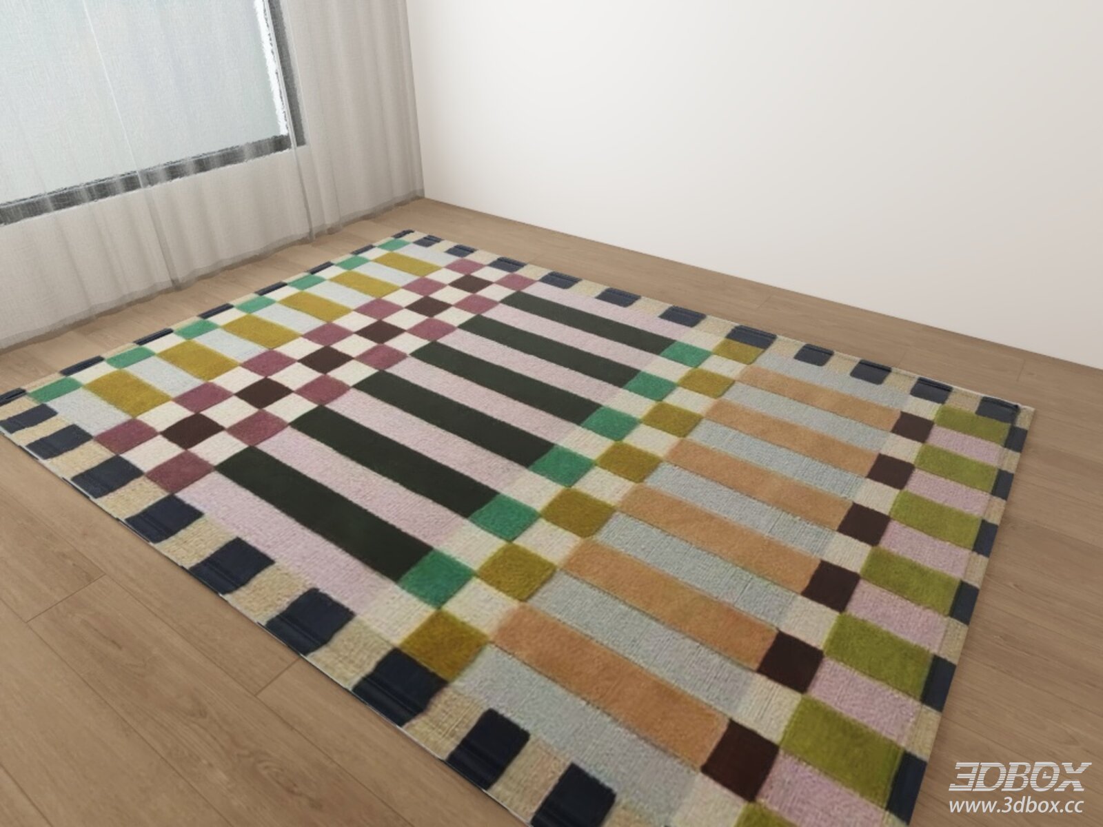 Colorful Geometric Bauhaus Style Carpet 3D model - front view