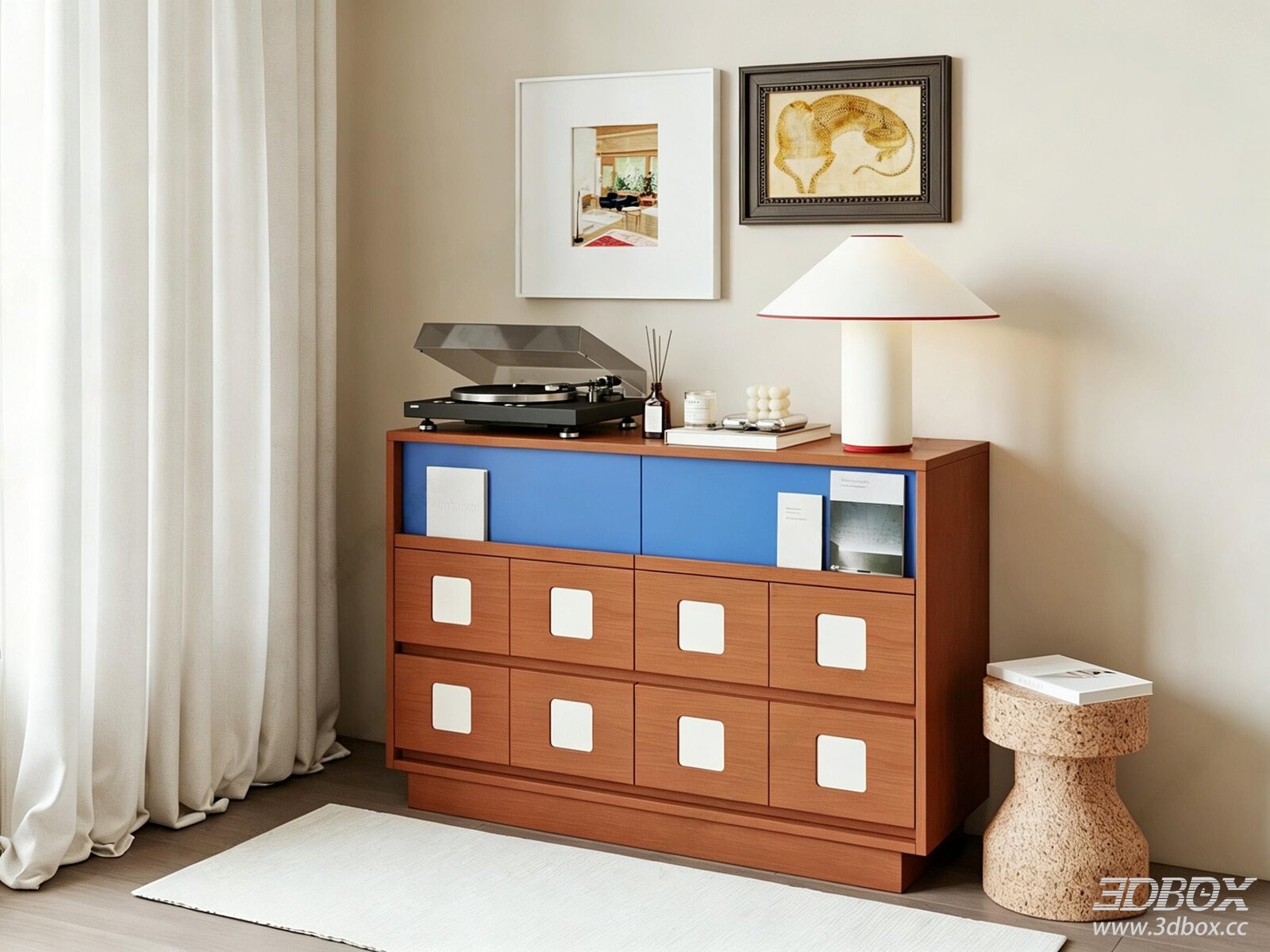 Modern Bauhaus Wooden Sideboard Chest of Drawers 3D model - front view