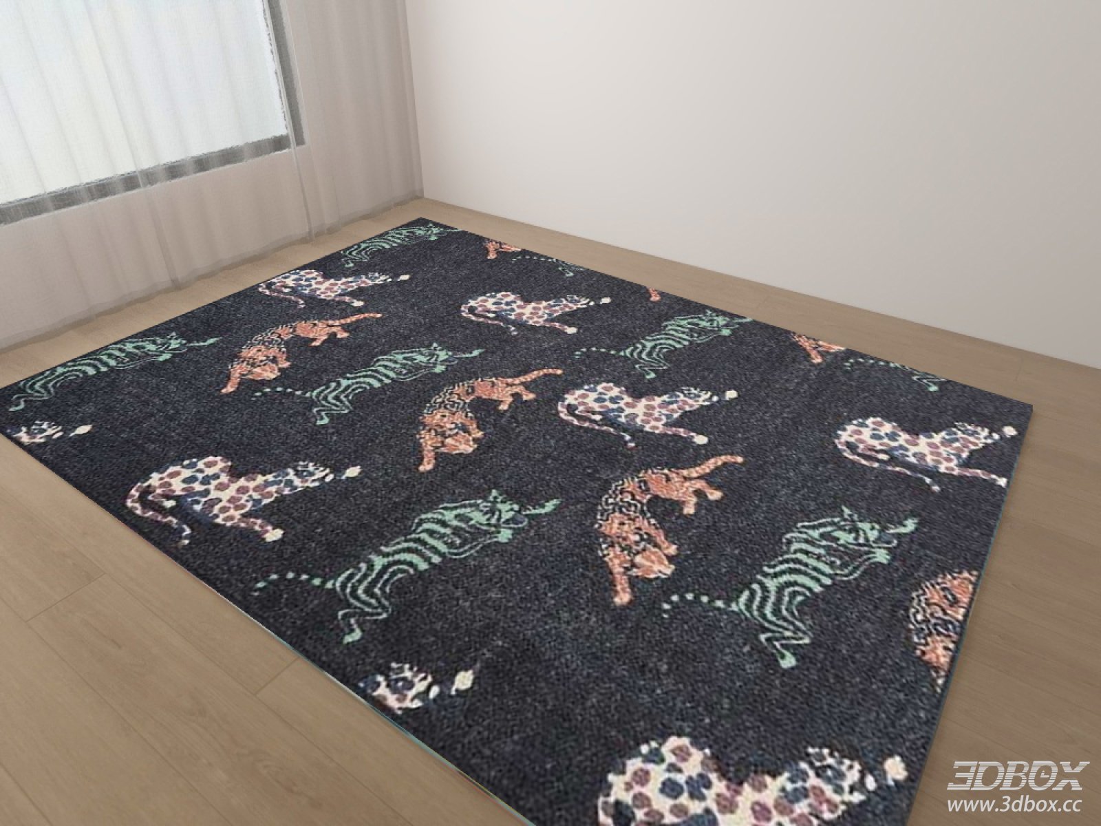 Animal Print Leopard Tiger Pattern Black Carpet 3D model - front view
