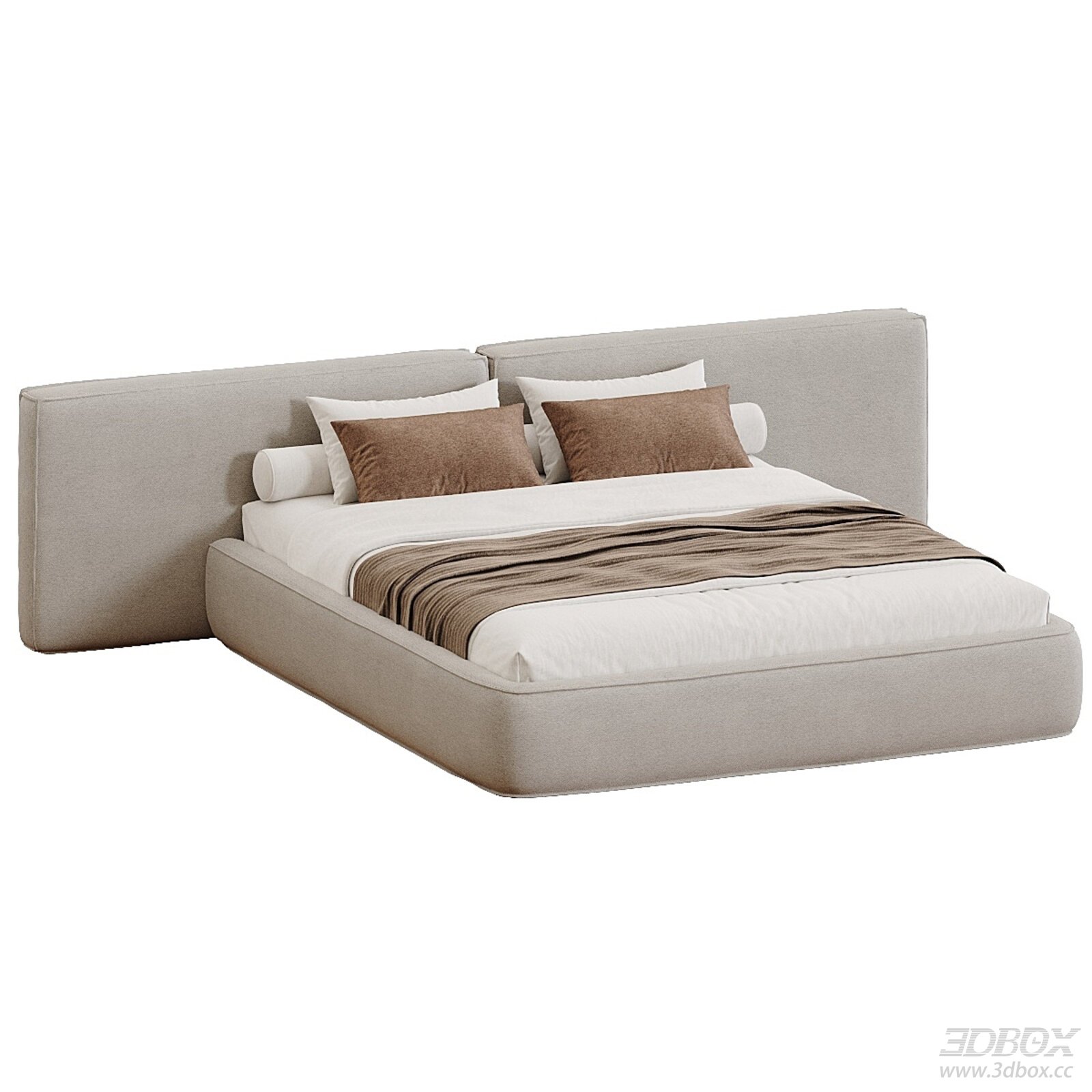 Modern Minimalist Upholstered Double Bed 3D model - front view