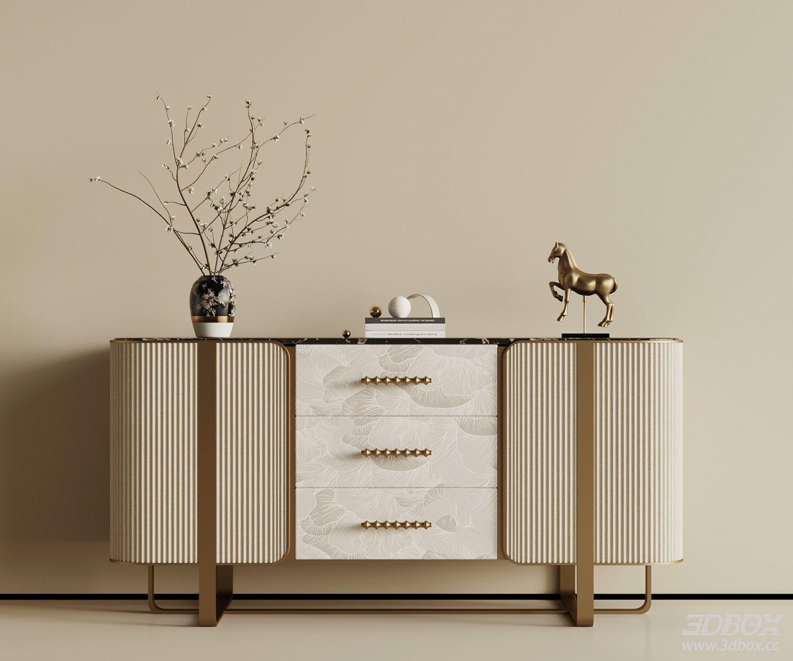 Modern Luxury Sideboard with Decor Set 3D model - front view