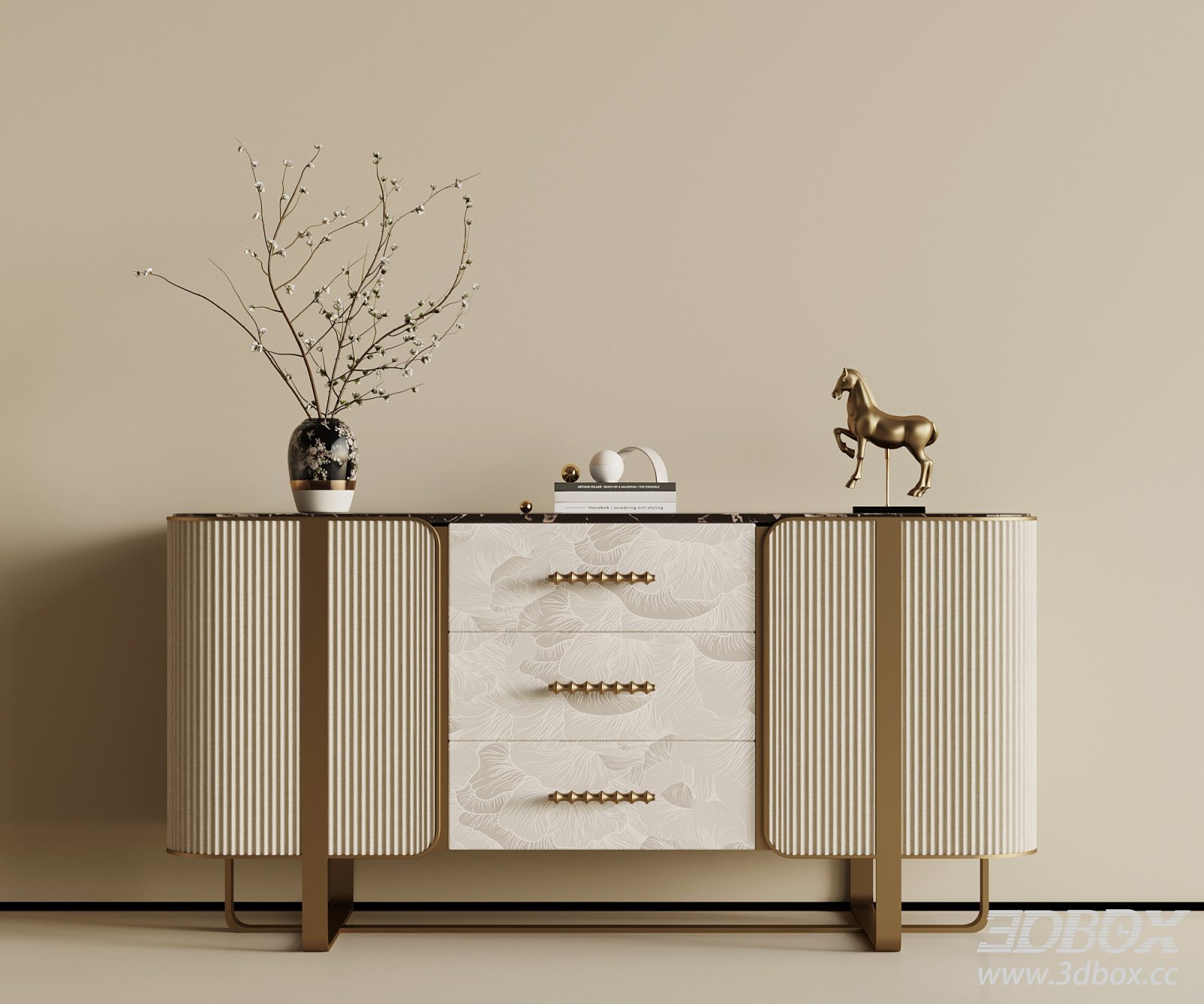 Modern Luxury Sideboard with Decor Set 3D model - thumbnail 1