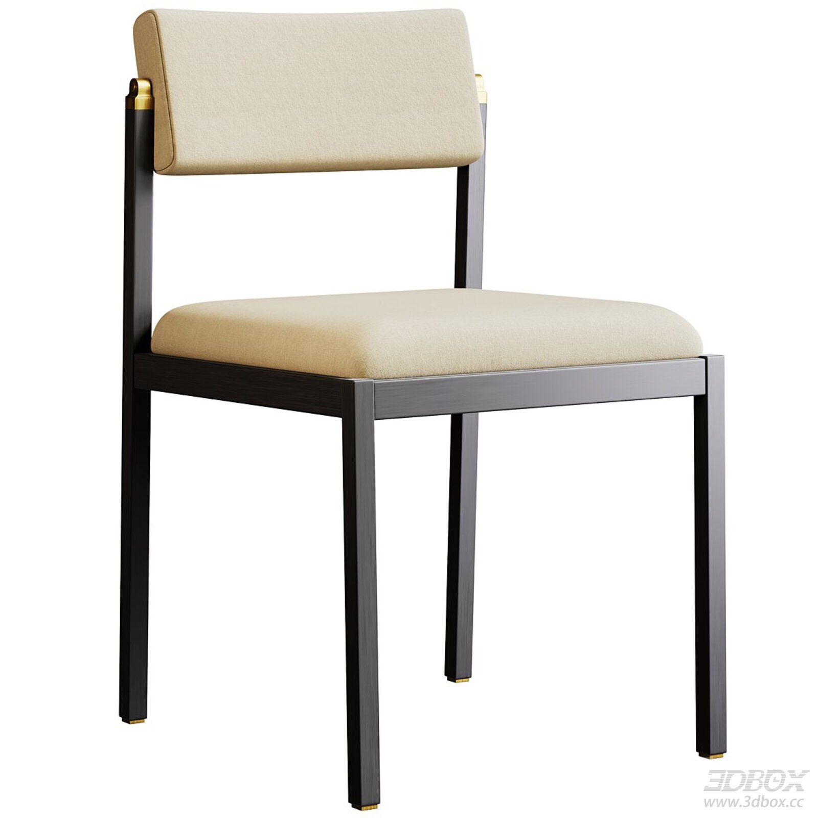 Modern Fabric Upholstered Dining Chair with Wooden Frame 3D model - front view