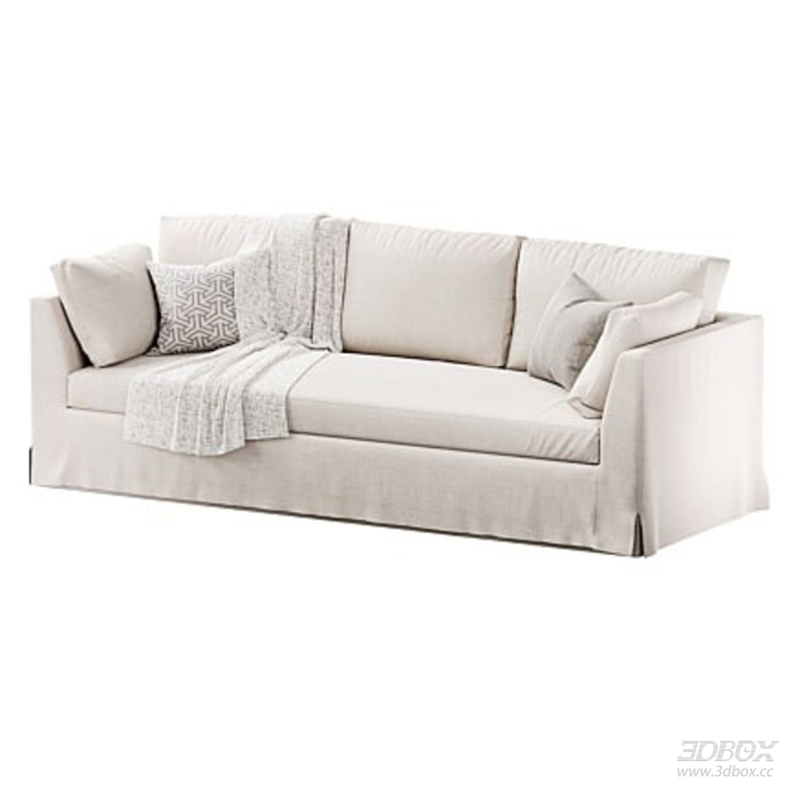Modern Beige Fabric Three Seater Slipcover Sofa 3D model - front view