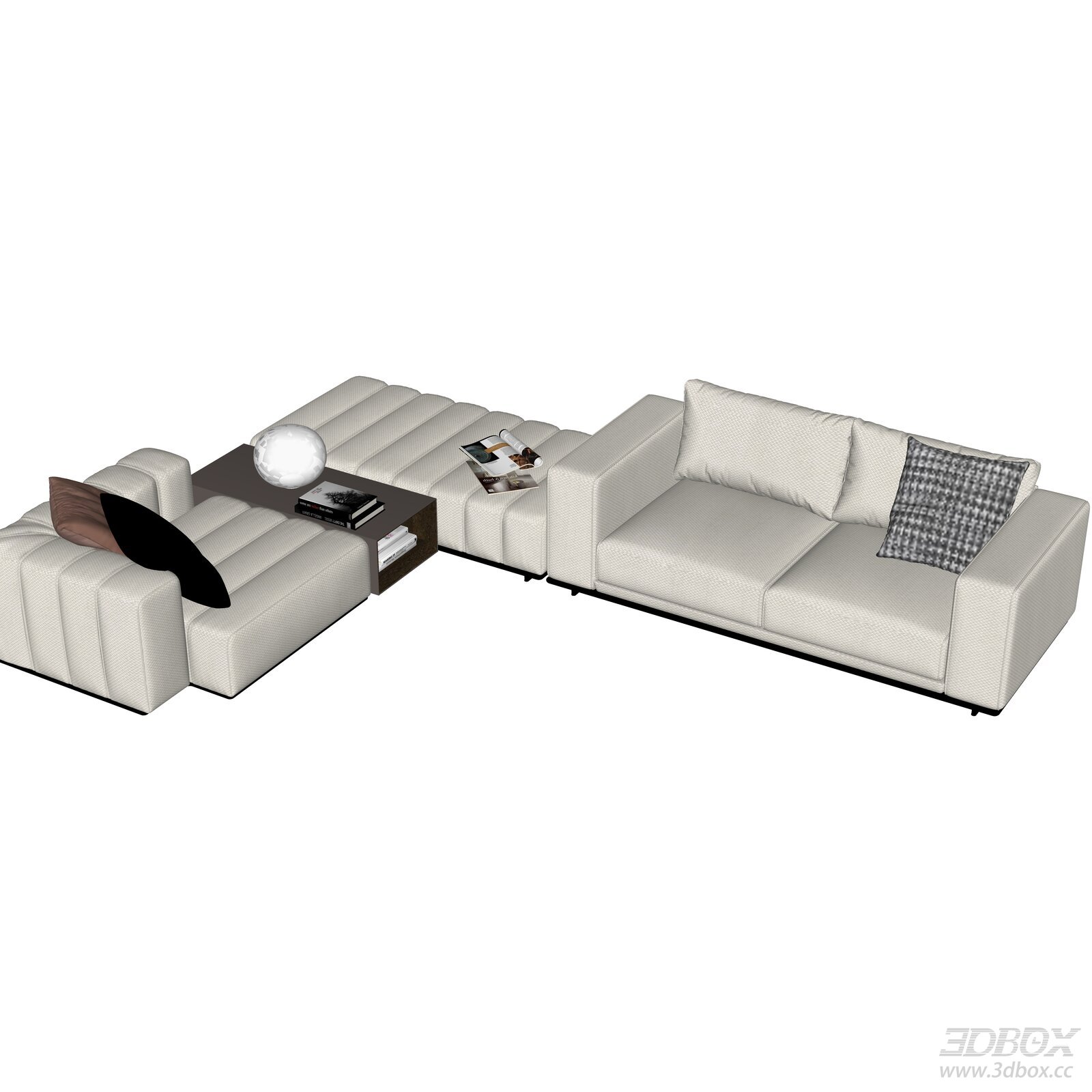 Modern Italian Style L Shape Fabric Sectional Sofa Set 3D model - front view
