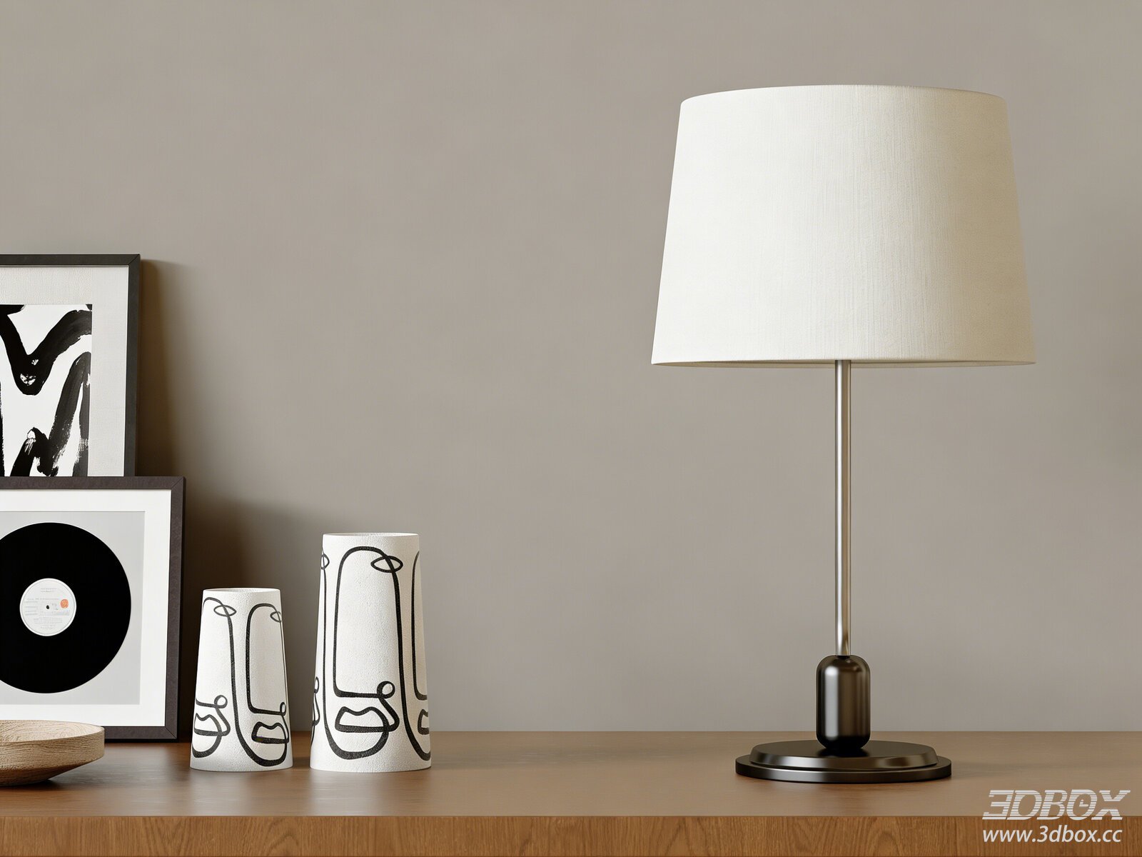 Modern Minimalist Table Lamp with Fabric Shade Metal Base 3D model - front view