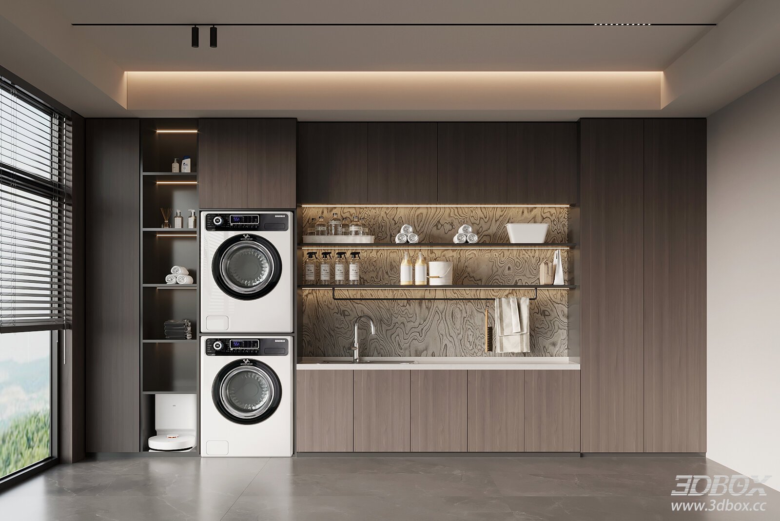 Modern Italian Minimalist Laundry Room with Washer Dryer Cabinets 3D model - front view