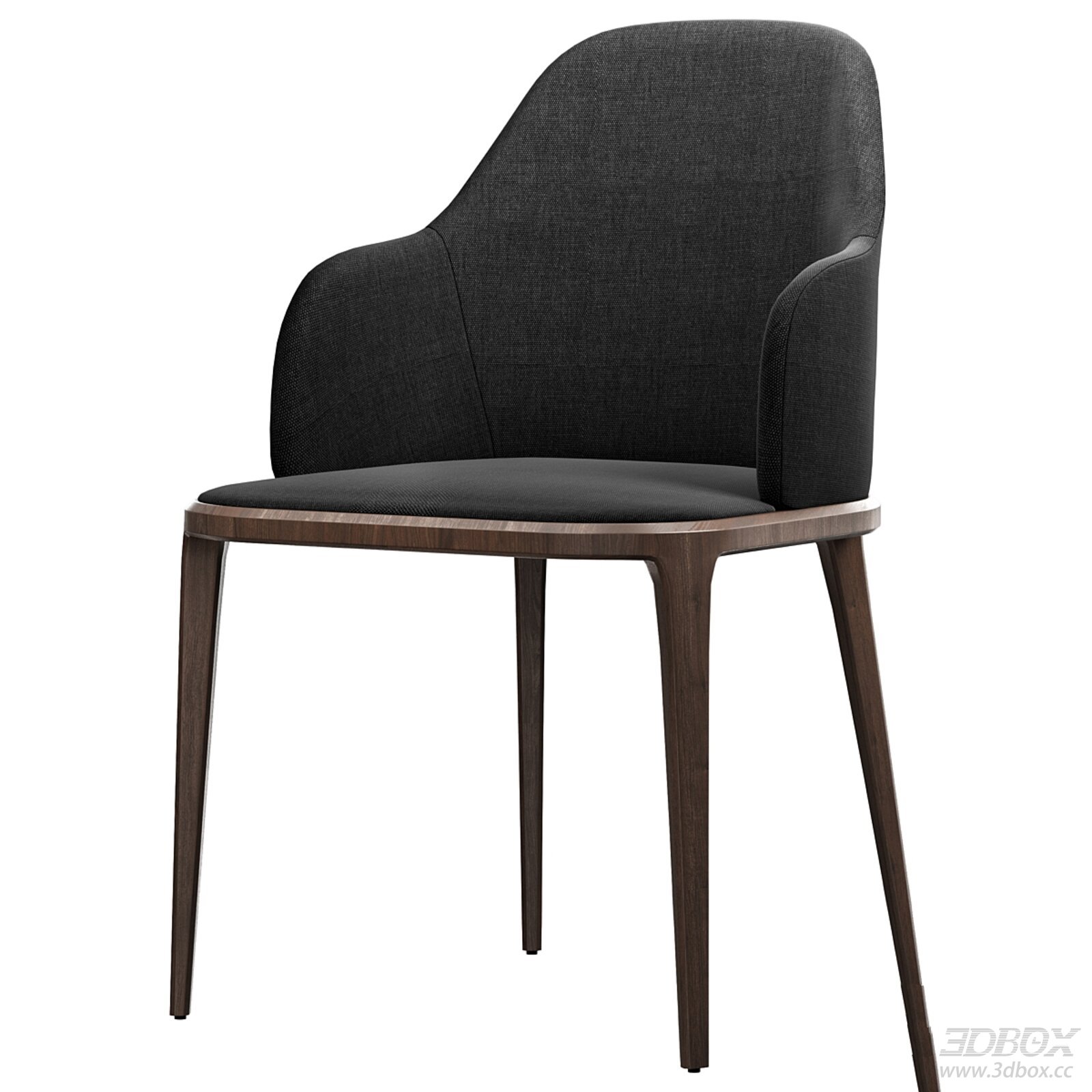 Modern Fabric Upholstered Dining Chair with Wooden Legs 3D model - front view