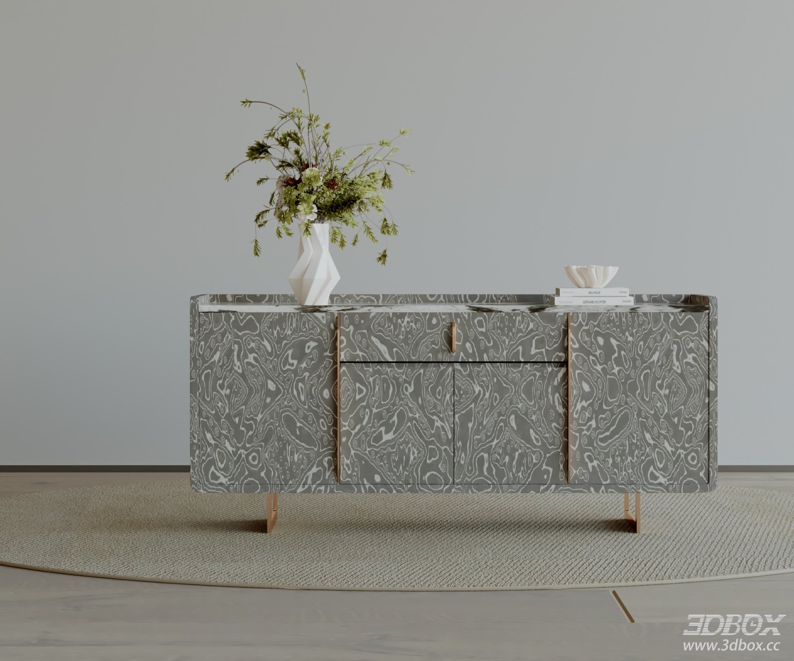 Modern Luxury Marble Pattern Sideboard 3D model - front view