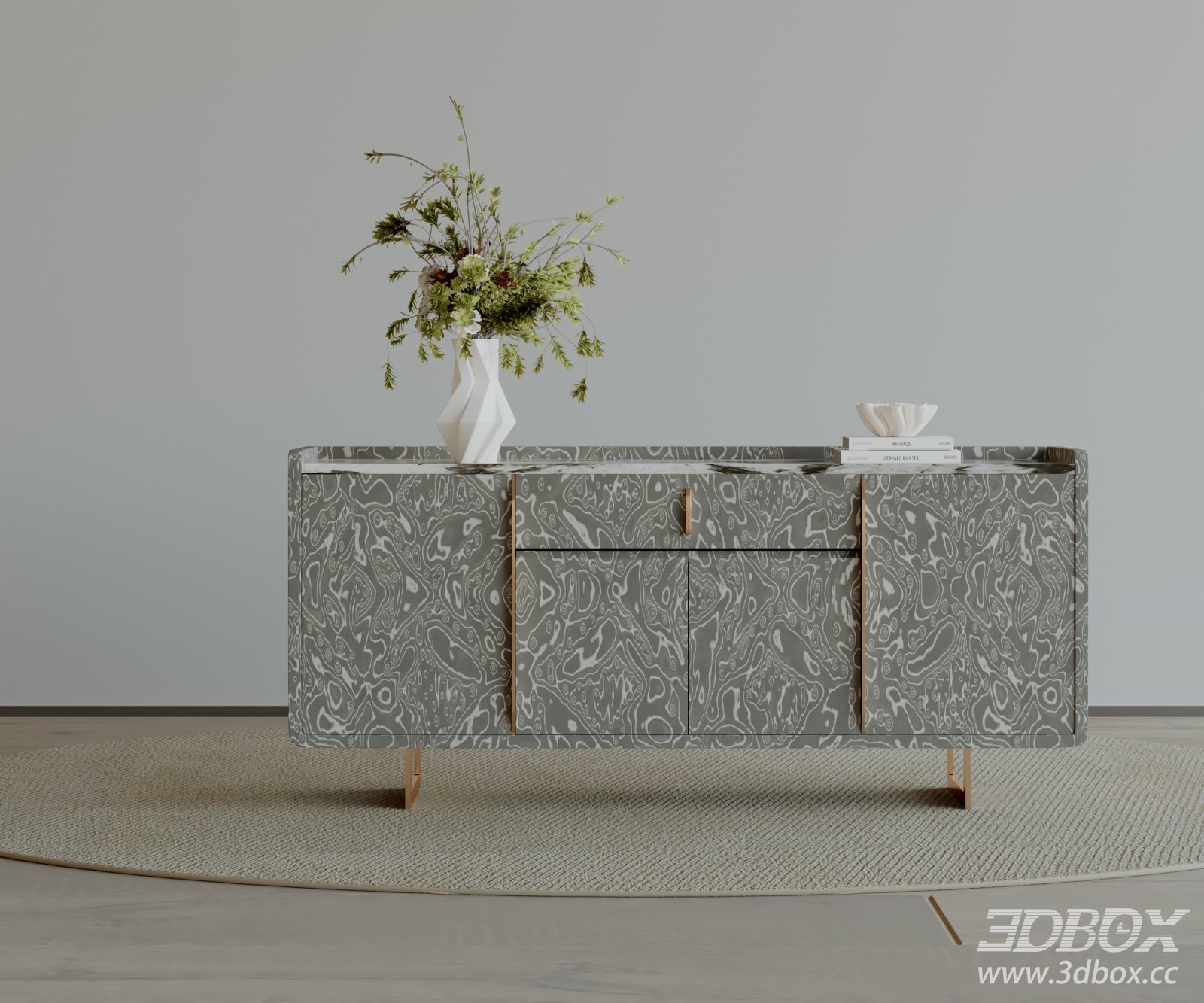 Modern Luxury Marble Pattern Sideboard 3D model - thumbnail 1