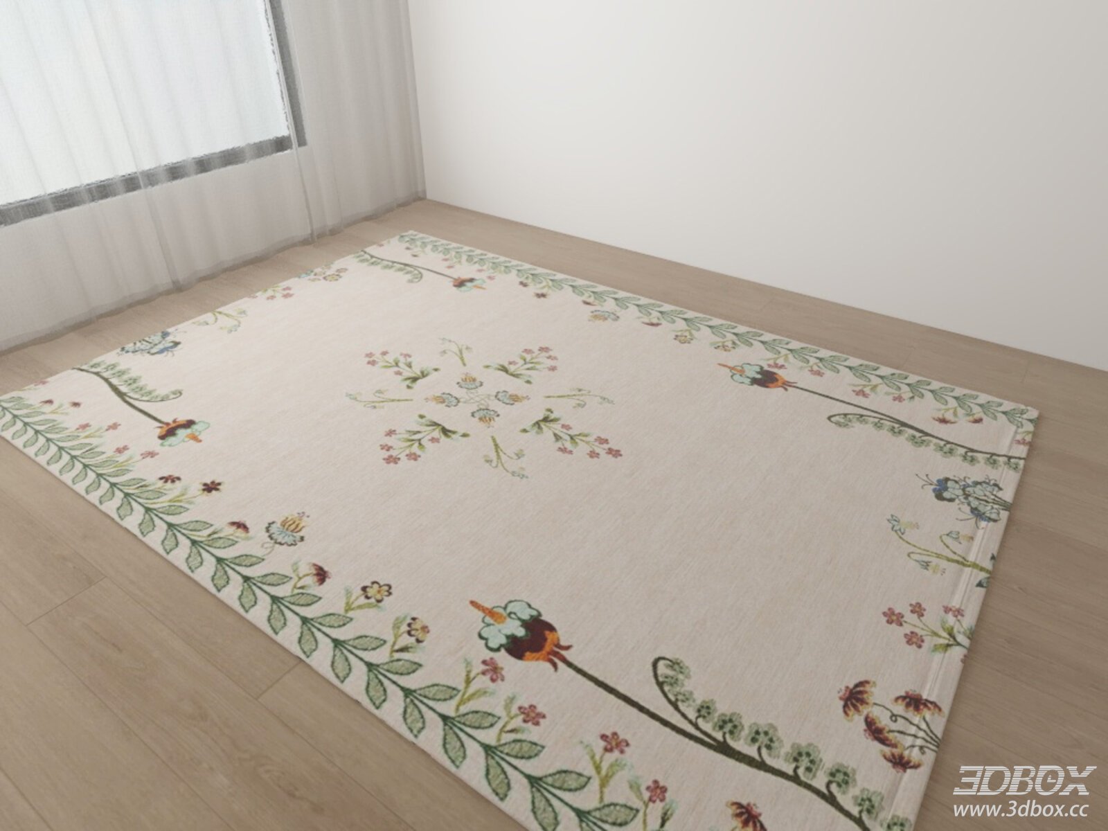 Vintage Floral Pattern Fabric Carpet 3D model - front view