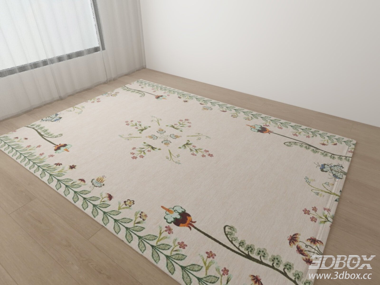 Vintage Floral Pattern Fabric Carpet 3D model - thumbnail 1
