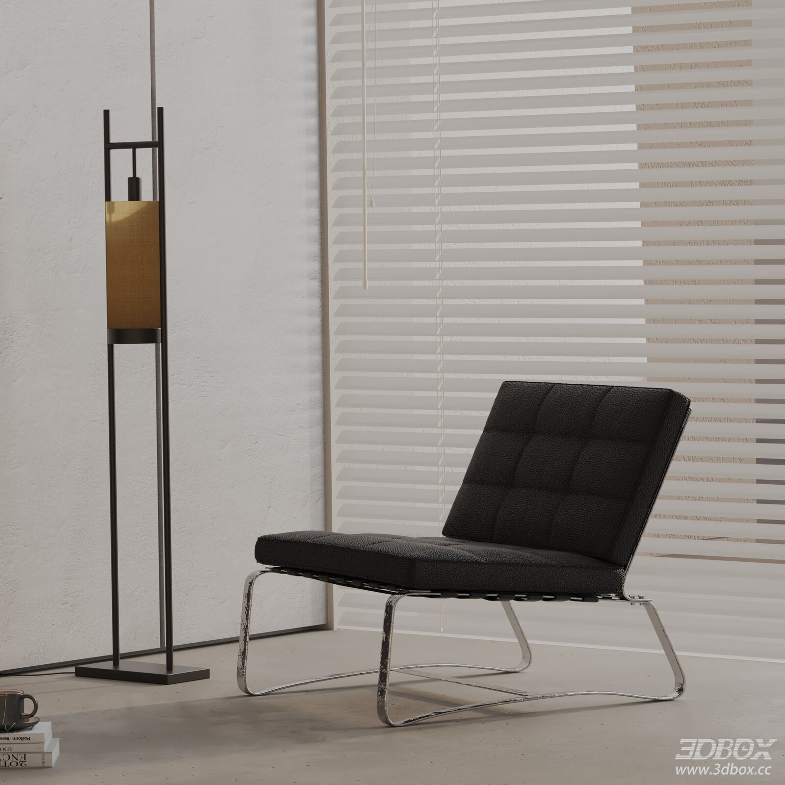 Modern Upholstered Lounge Armchair with Metal Frame 3D model - front view