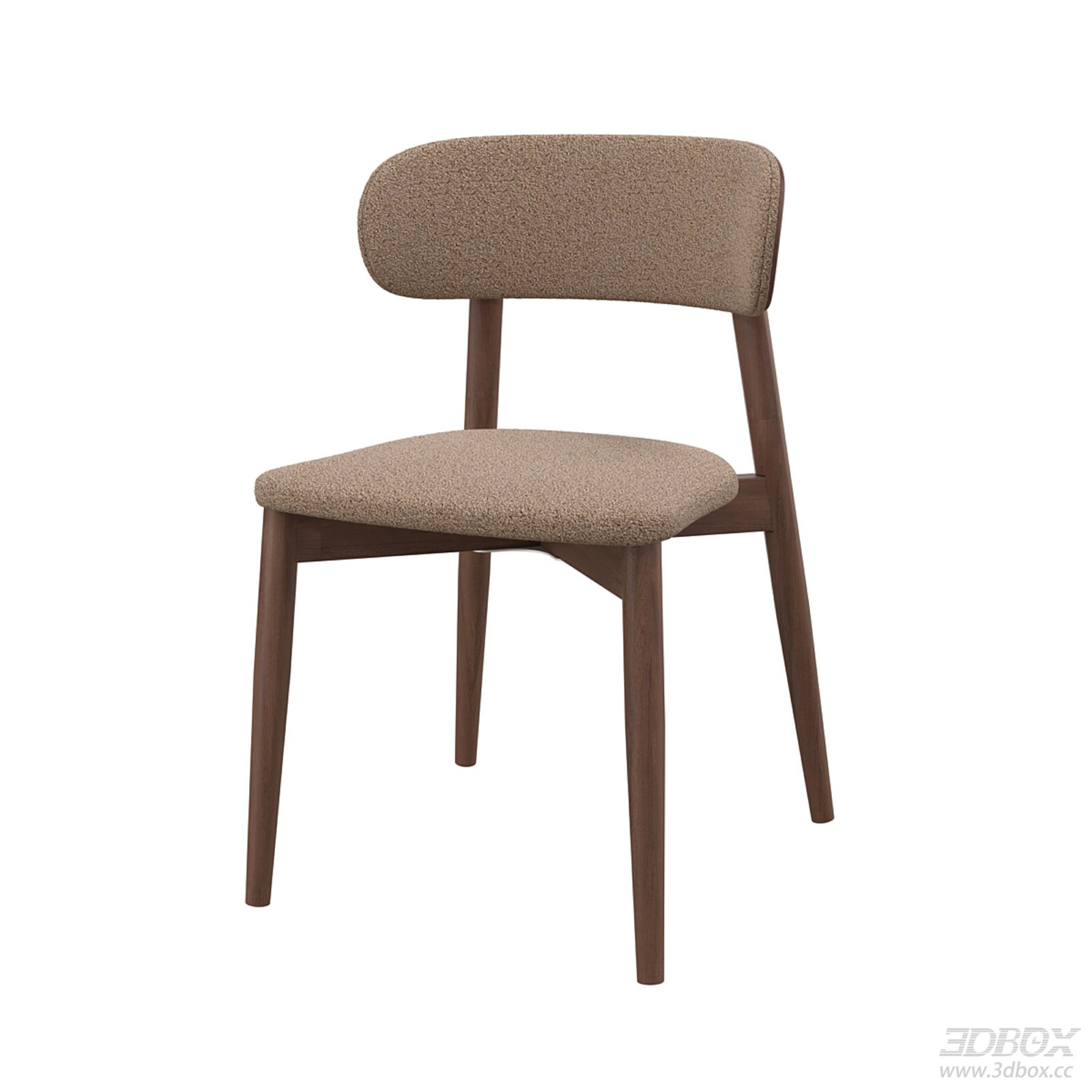Nordic Minimalist Upholstered Dining Chair with Wooden Frame 3D model - front view