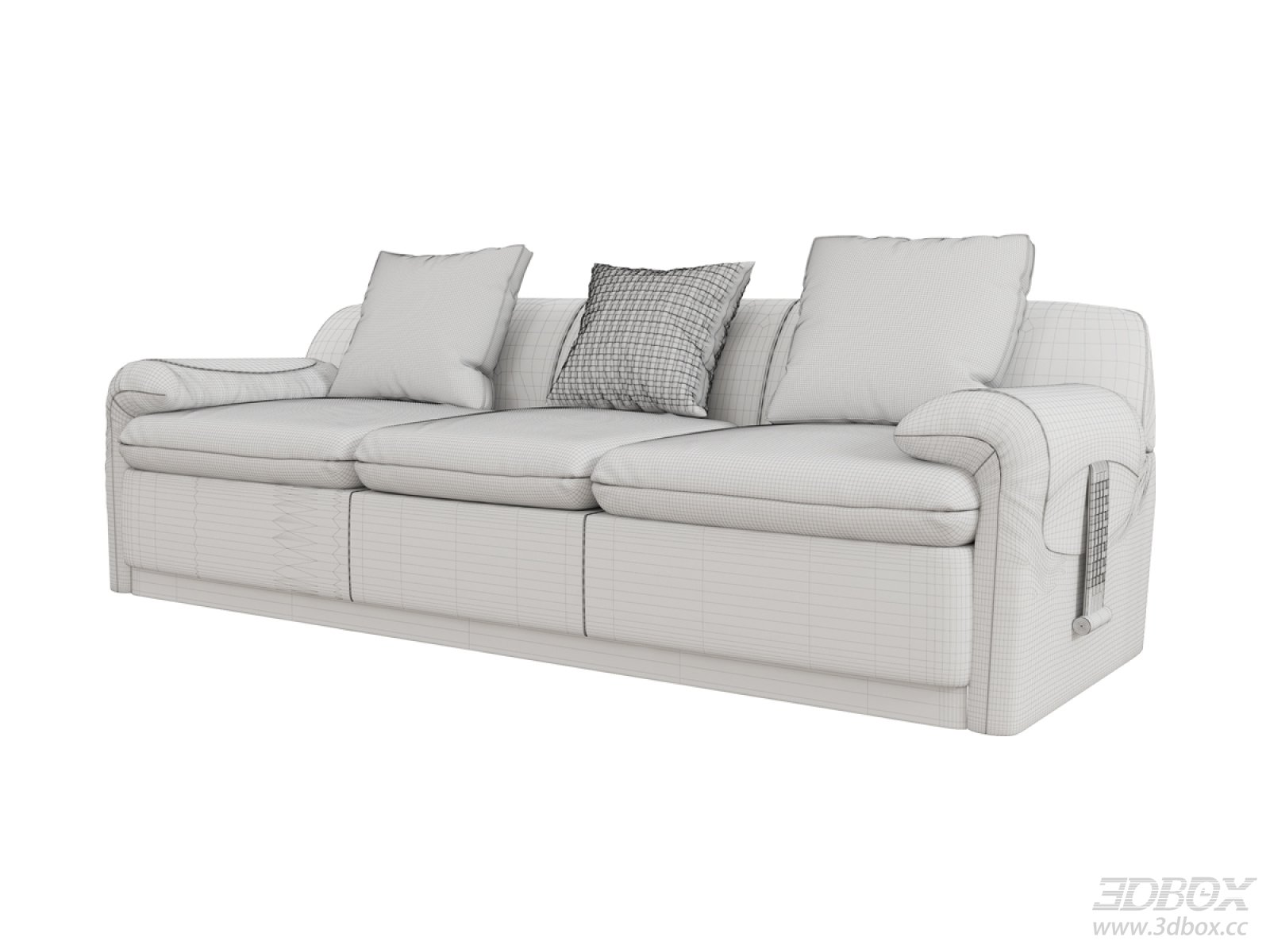 Modern 3-seater Fabric Upholstered Sofa with Throw Pillows 3D model - front view