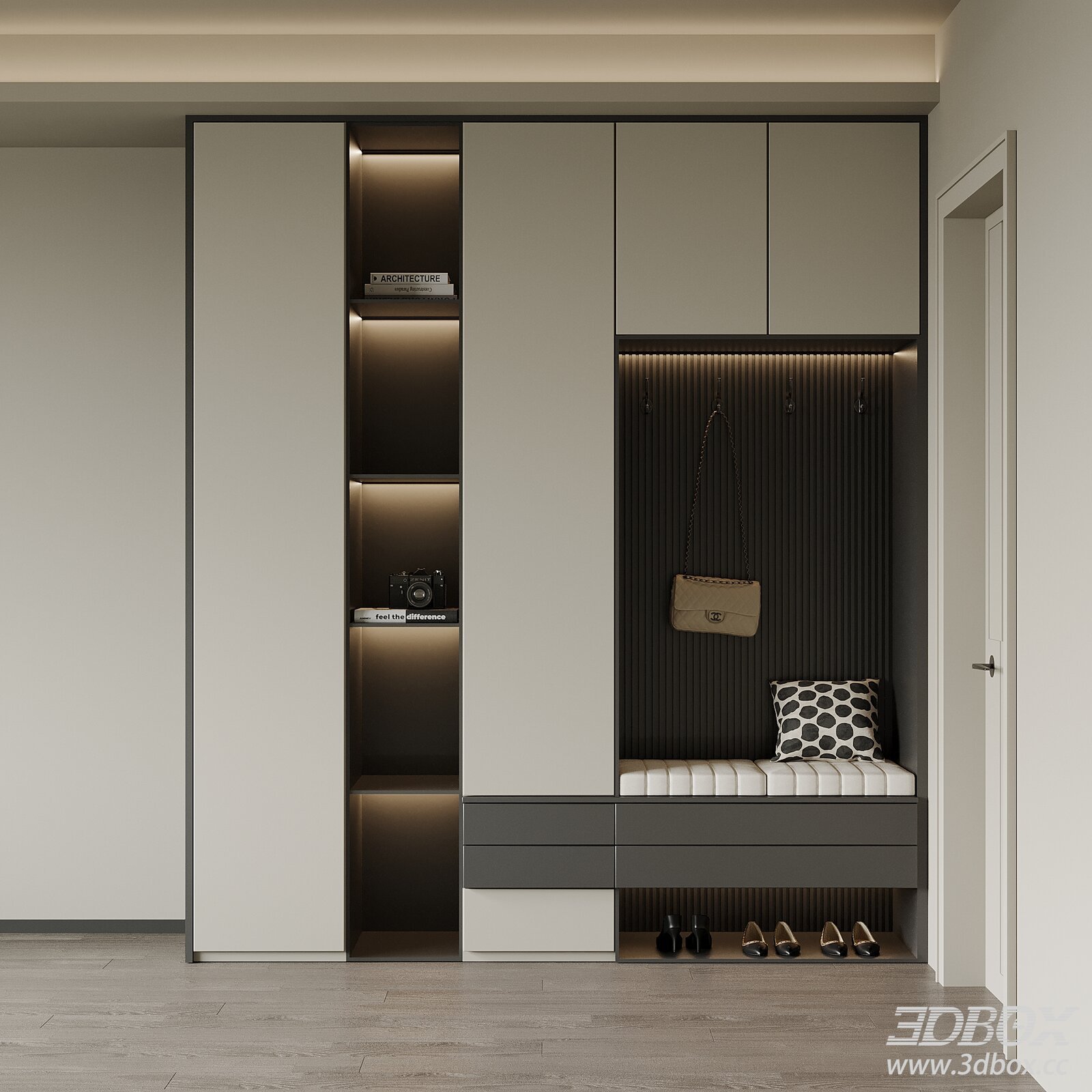 Modern Hallway Shoe Cabinet with Entry Bench 3D model - thumbnail 1