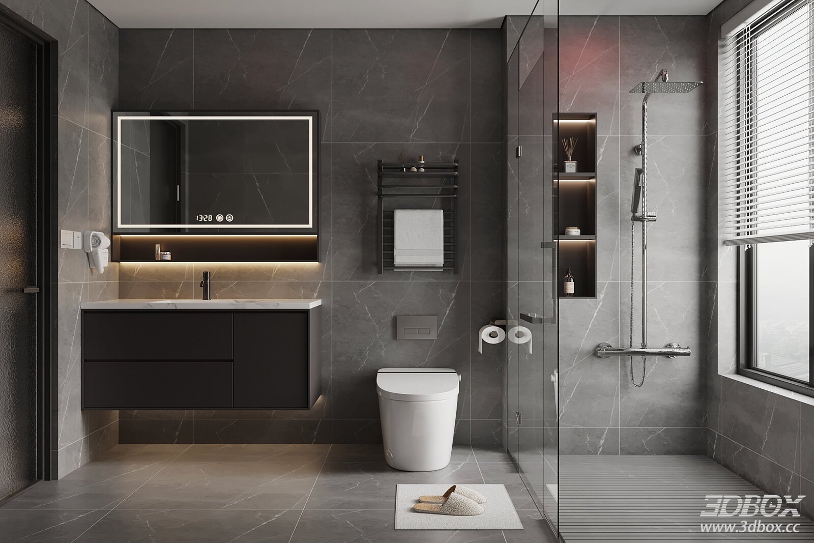 Modern Italian Style Luxury Minimalist Bathroom Scene 3D model - front view