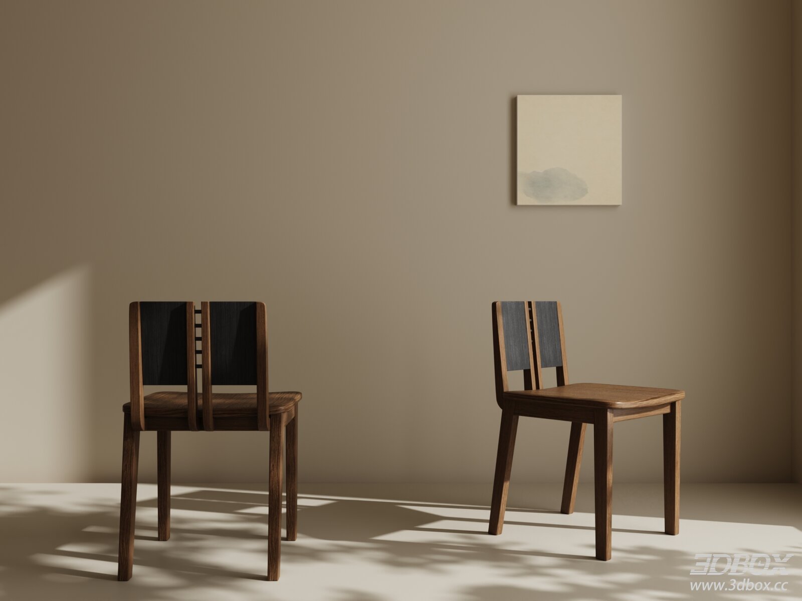 Wabi Sabi Style Wooden Dining Chair 3D model - thumbnail 1