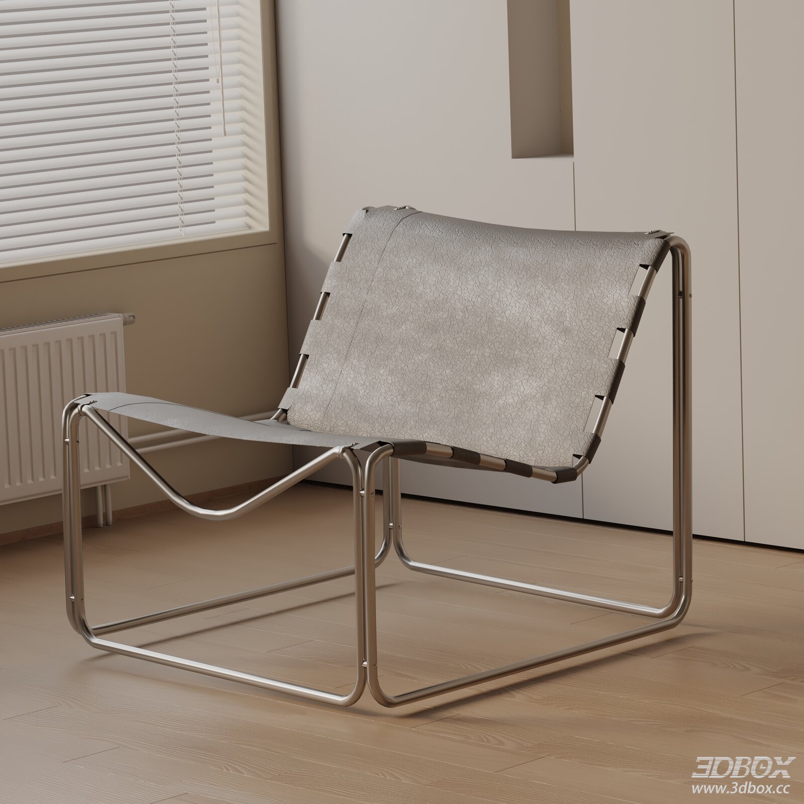 Modern Metal Frame Leather Lounge Armchair 3D model - front view