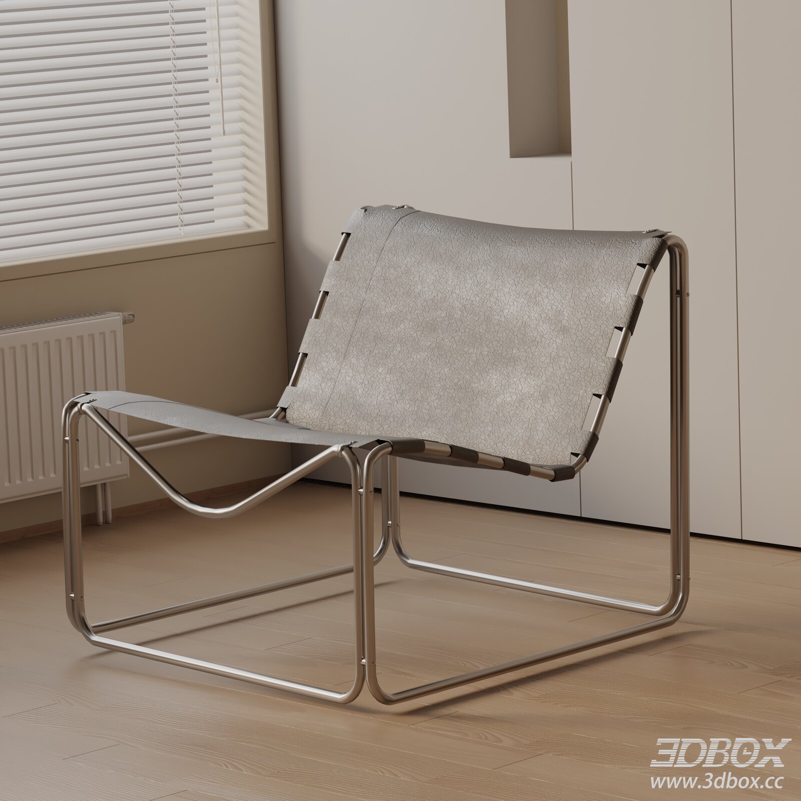 Modern Metal Frame Leather Lounge Armchair 3D model - thumbnail 1