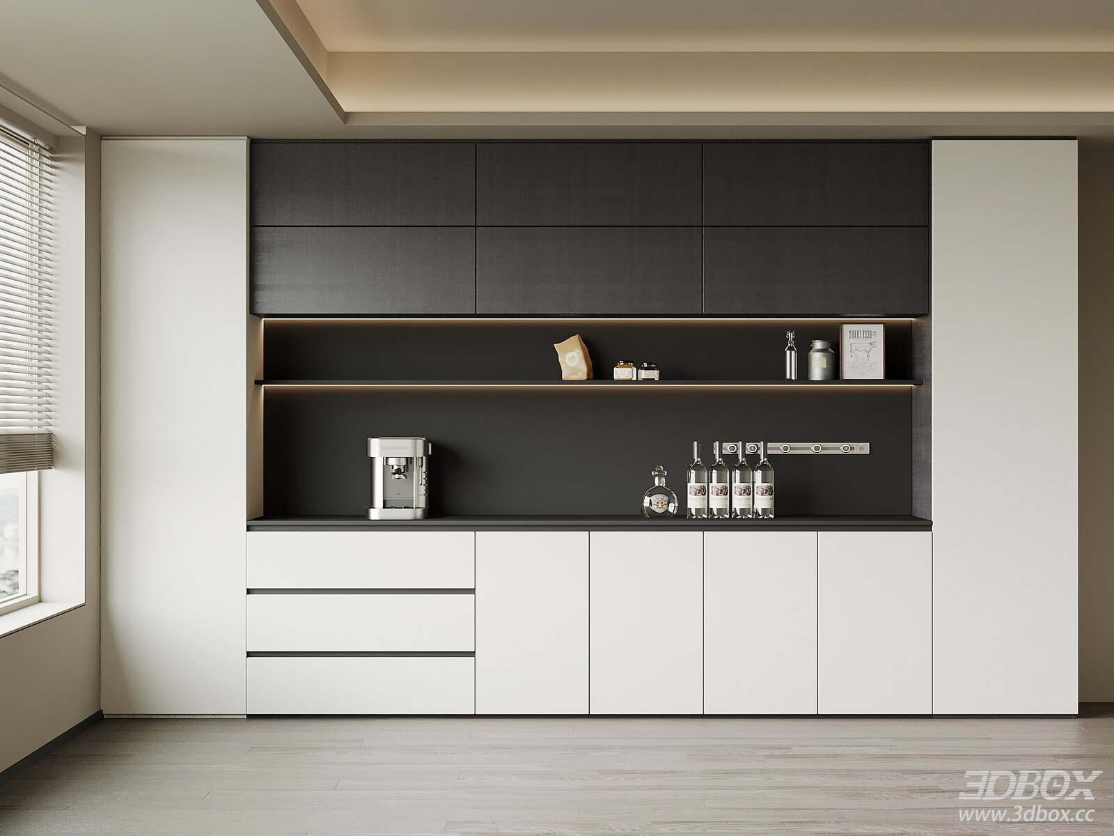 Modern Italian Style Wine Cabinet Sideboard 3D model - front view