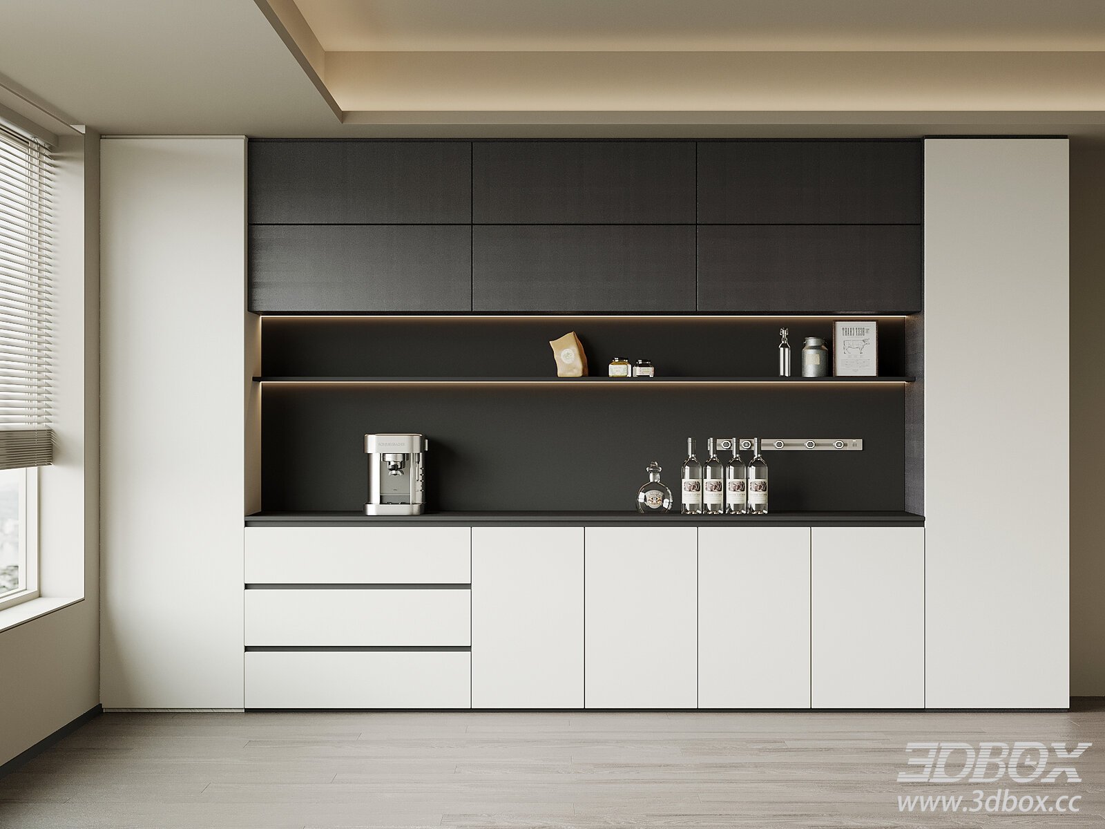 Modern Italian Style Wine Cabinet Sideboard 3D model - thumbnail 1